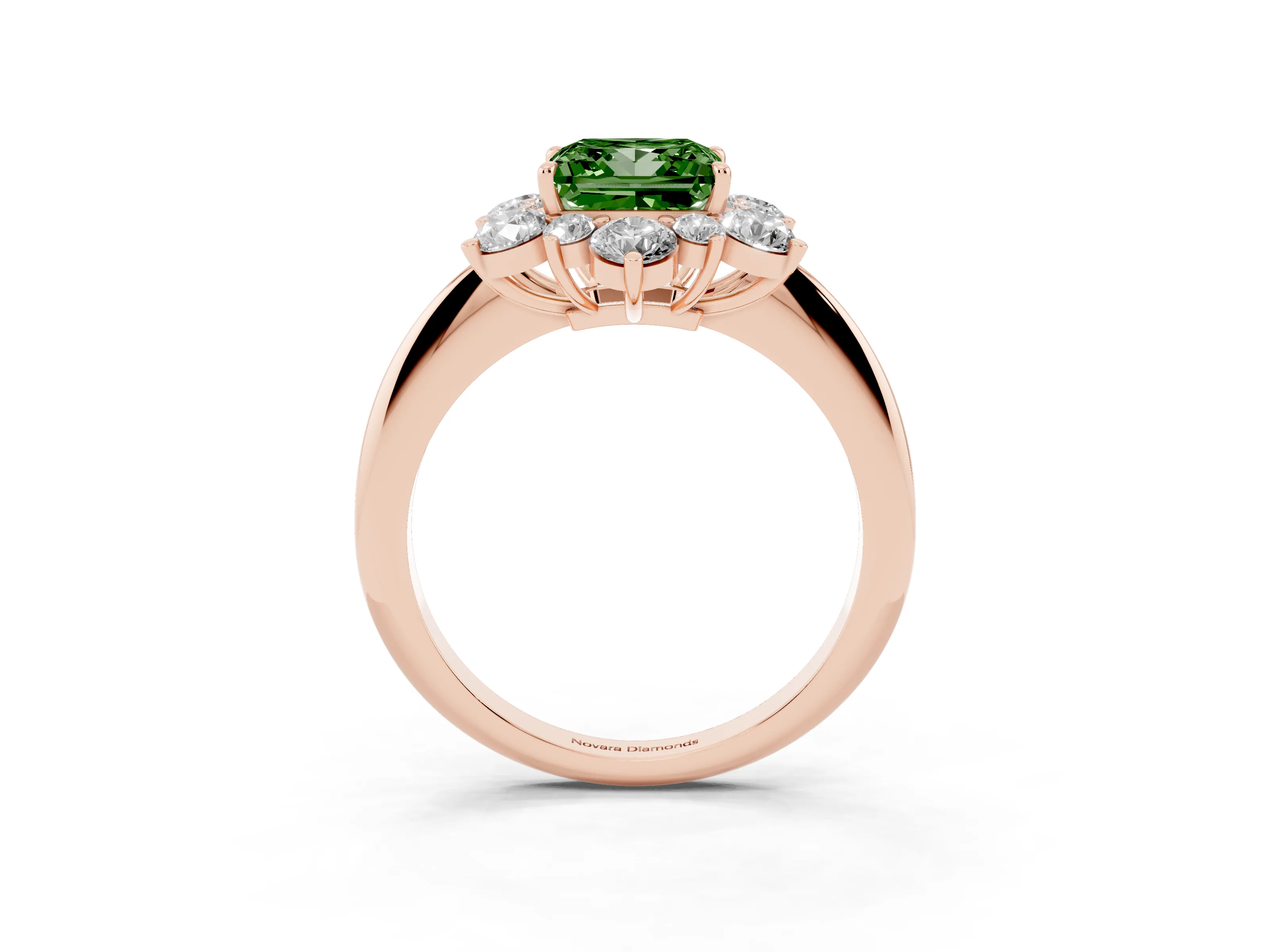 Fancy Green Princess Cut Diamond Cluster Halo Ring Set in Rose gold with Solitaire Band and Prong Setting