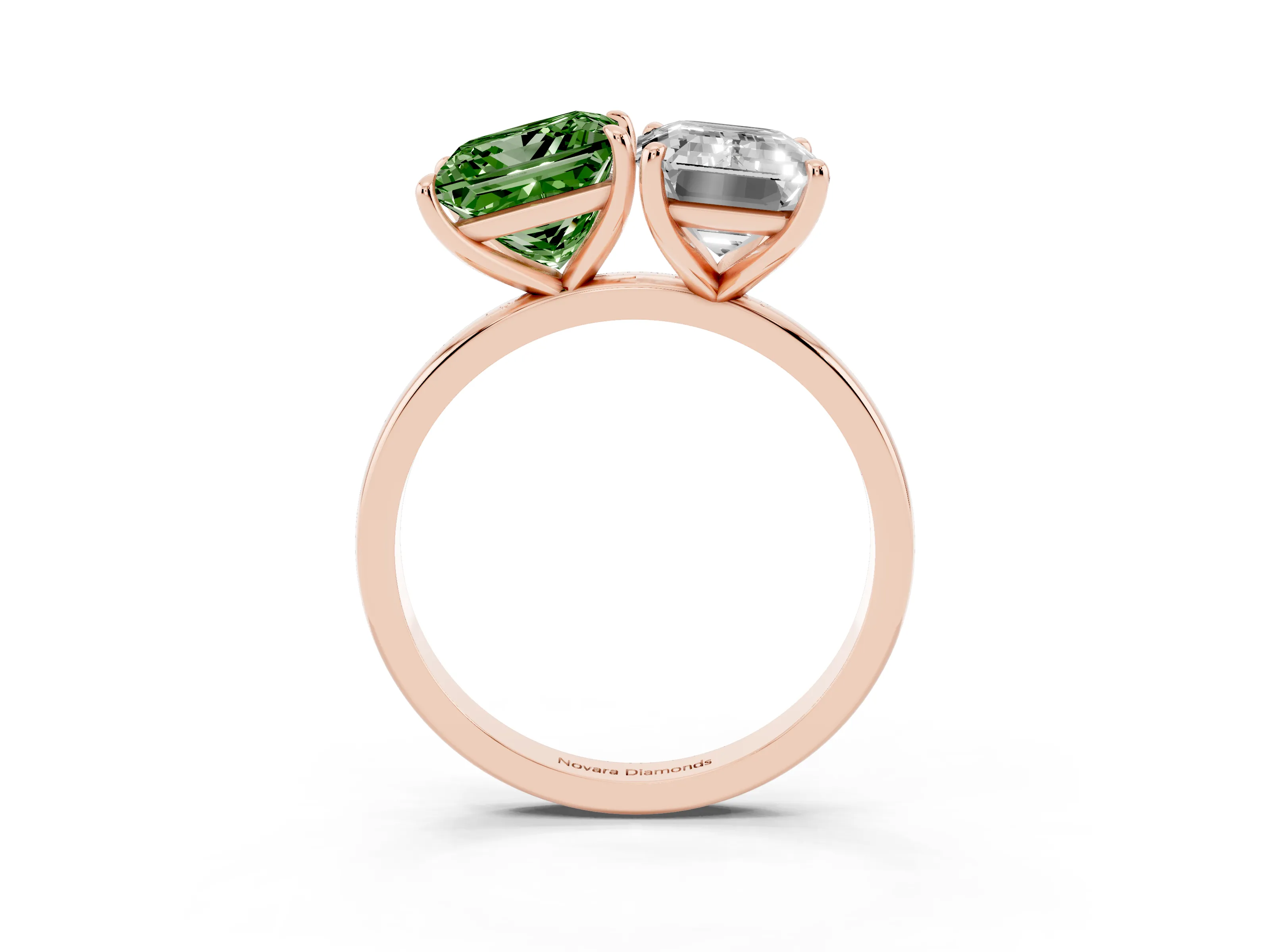 Fancy Green Princess Cut and Emerald Cut Toi Moi Ring Set in Rose gold with Prong Setting