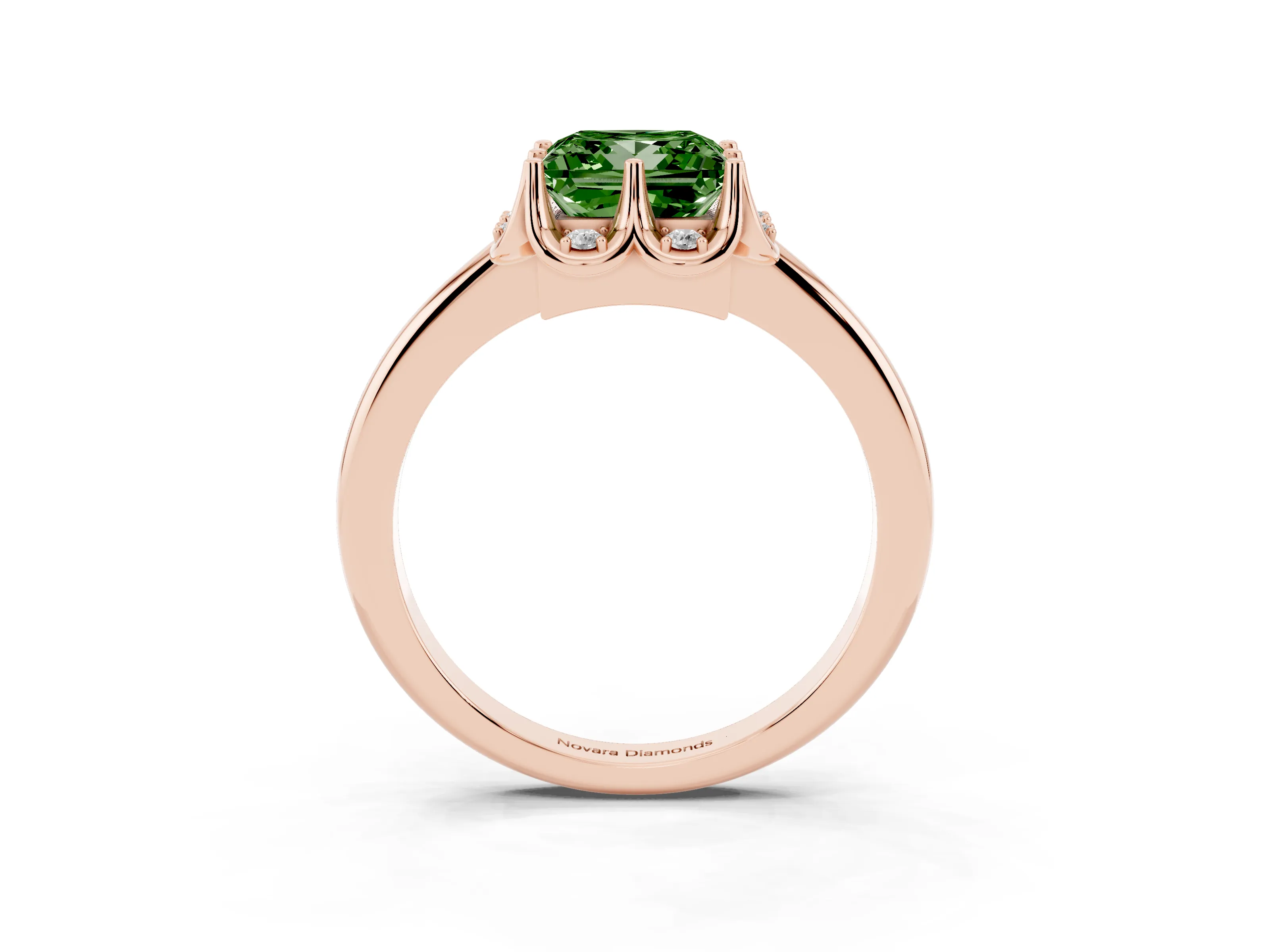 Fancy Green Princess Cut Diamond Round Cluster Halo Ring Set in Rose gold with Solitaire Band and Prong Setting