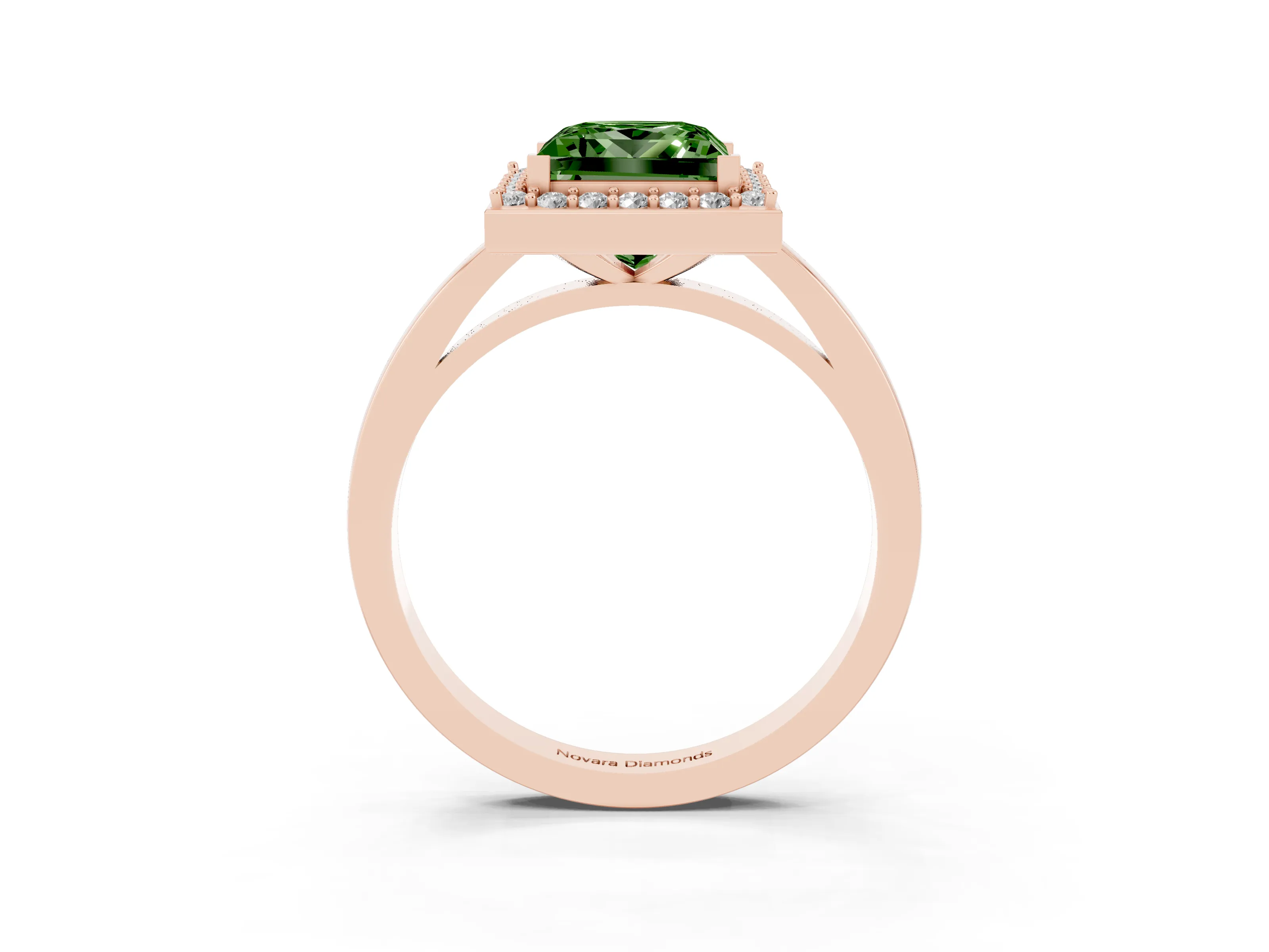 Fancy Green Princess Cut Diamond Halo Ring Set in Rose gold with Solitaire Band and Prong Setting