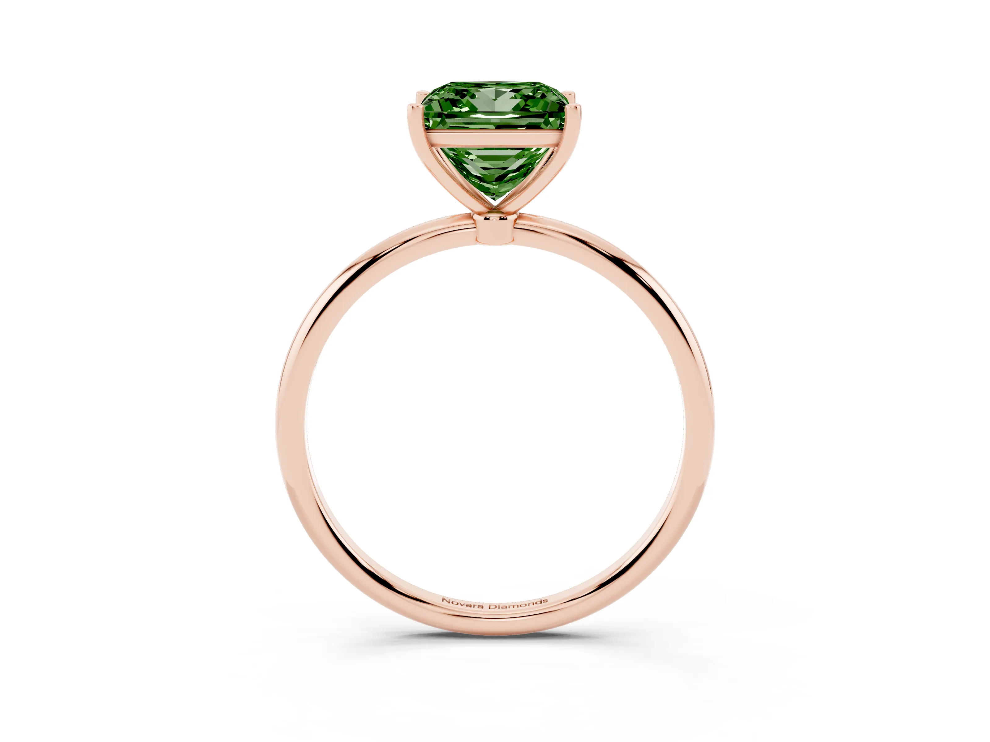 Fancy Green Princess Cut Diamond Solitaire Engagement Ring Set in Rose gold with Thin Band and Prong Setting