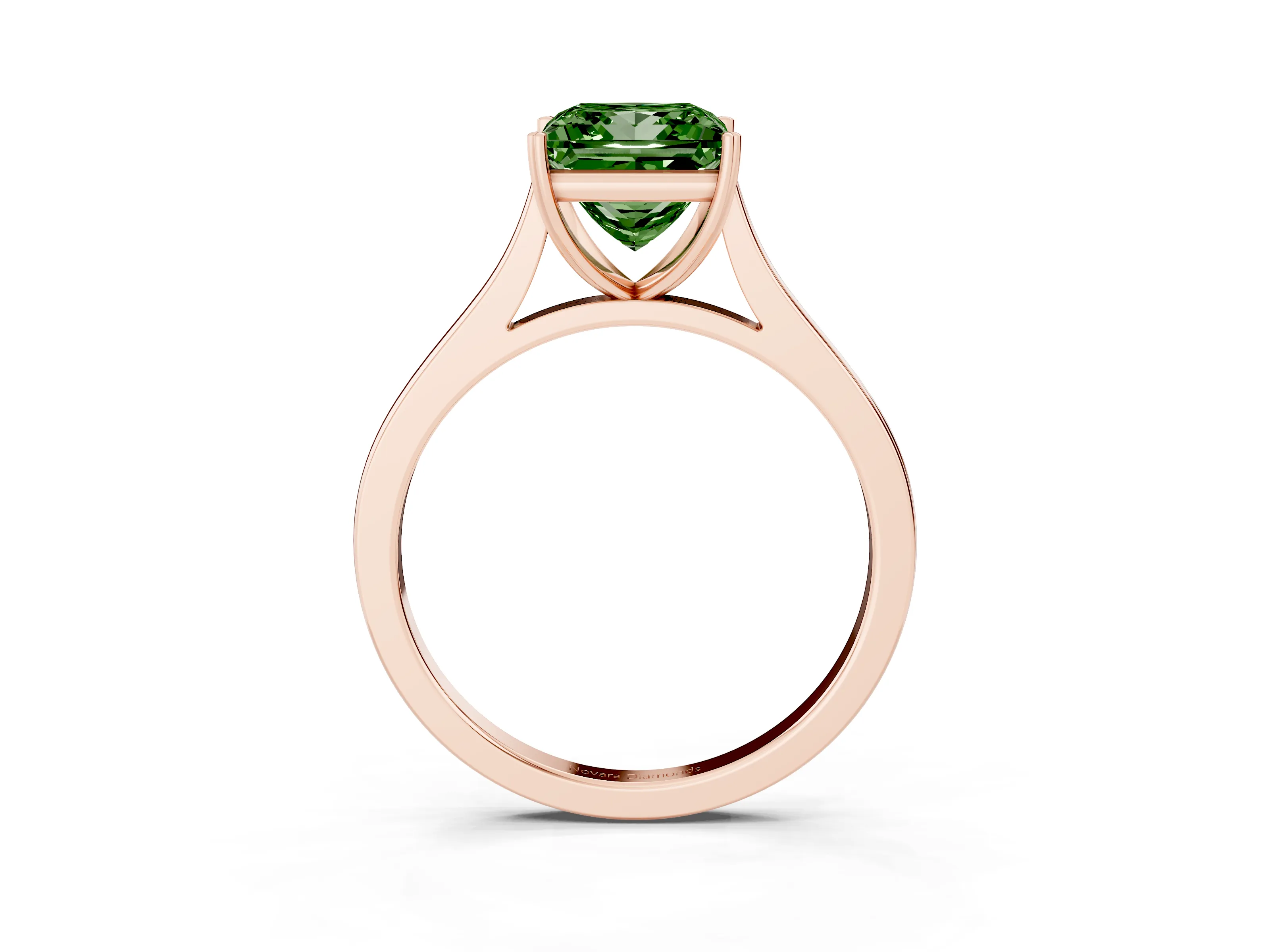 Fancy Green Princess Cut Diamond Solitaire Heart Prong Engagement Ring Set in Rose gold with Tapered Band