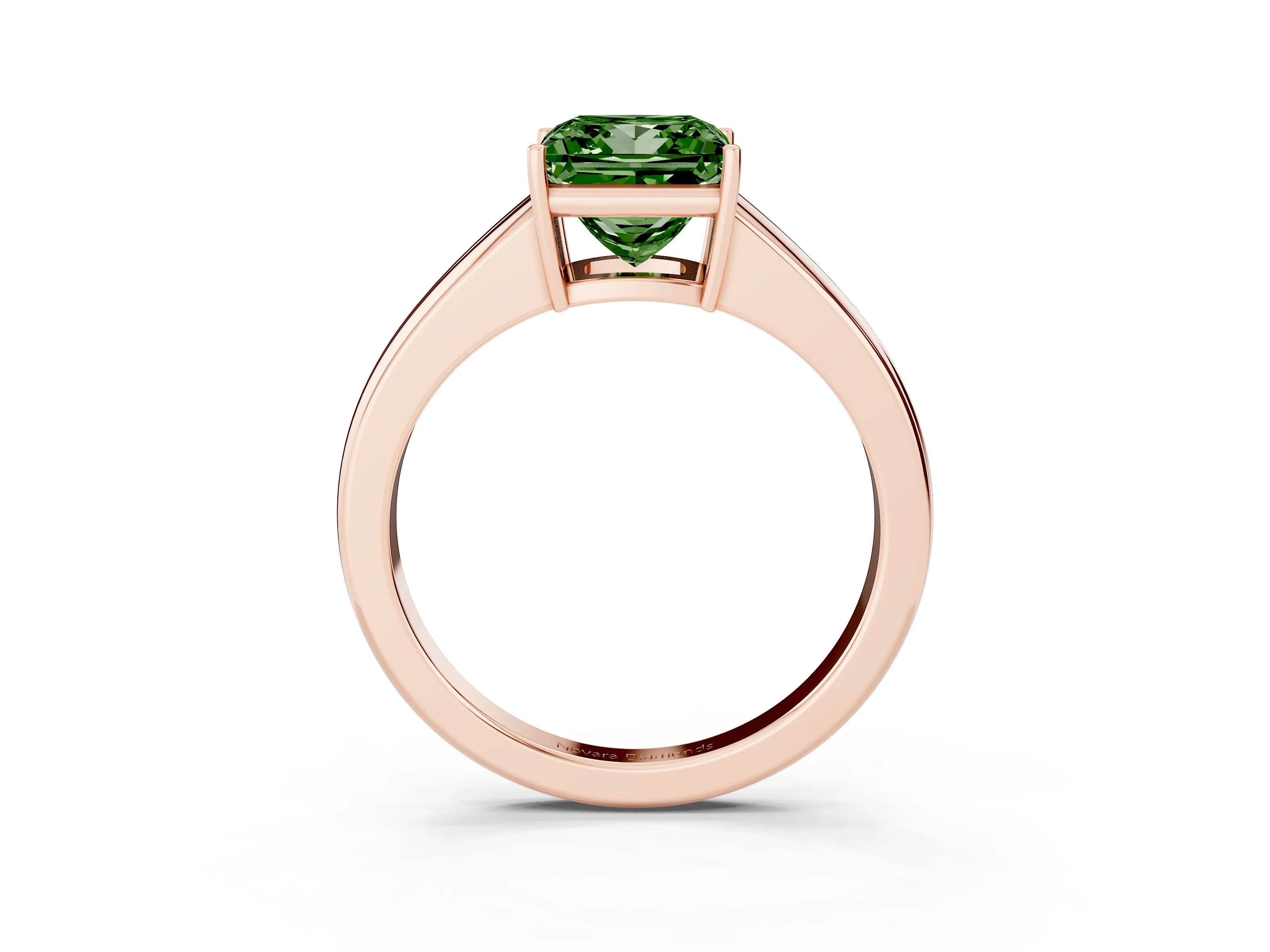 Fancy Green Princess Cut Diamond Solitaire Ring Set in Rose gold with Tapered Band and Prong Setting
