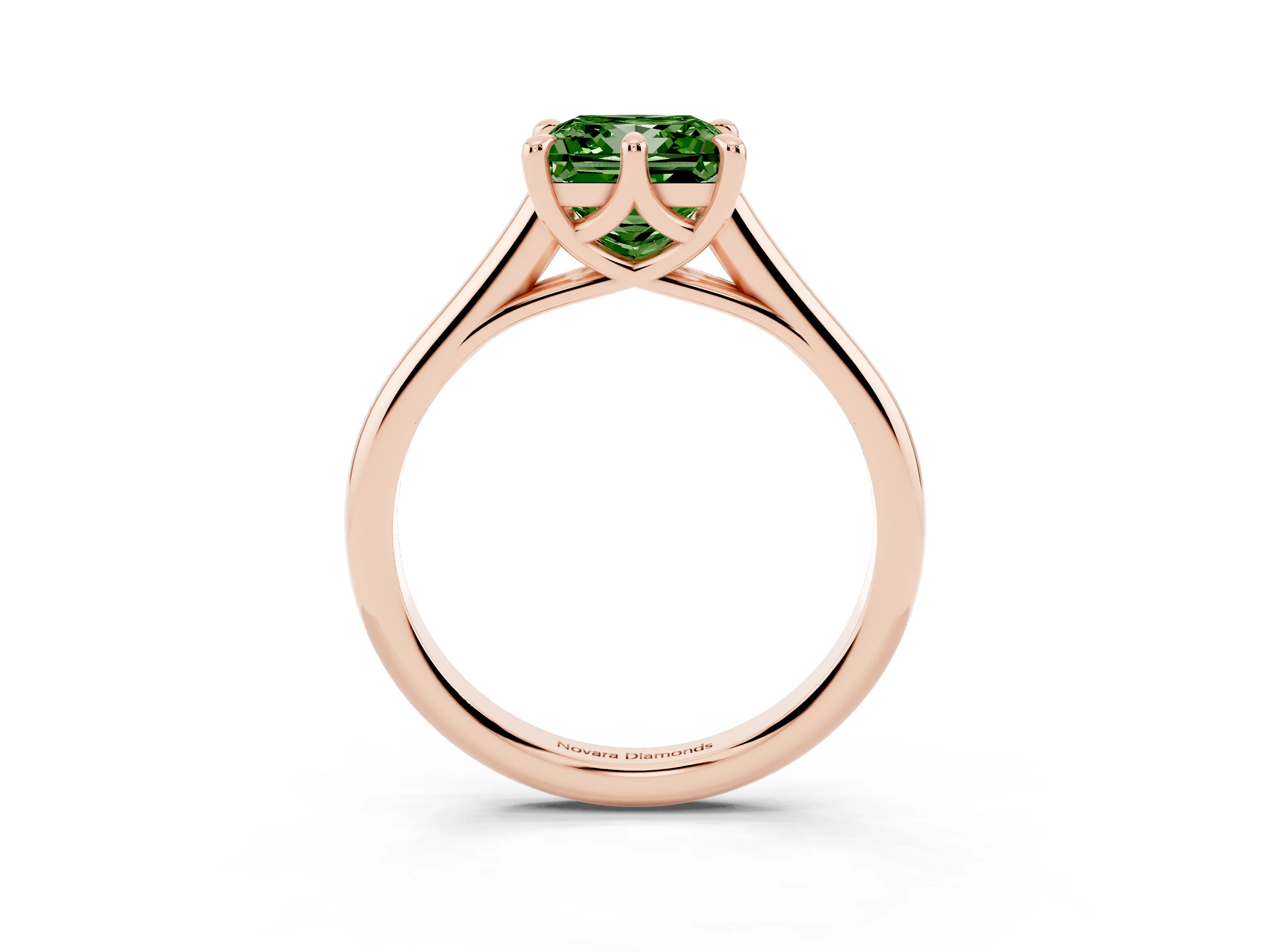 Fancy Green Princess Cut Diamond Solitaire Engagement Ring Set in Rose gold with Prong Setting and Plain Classic Band
