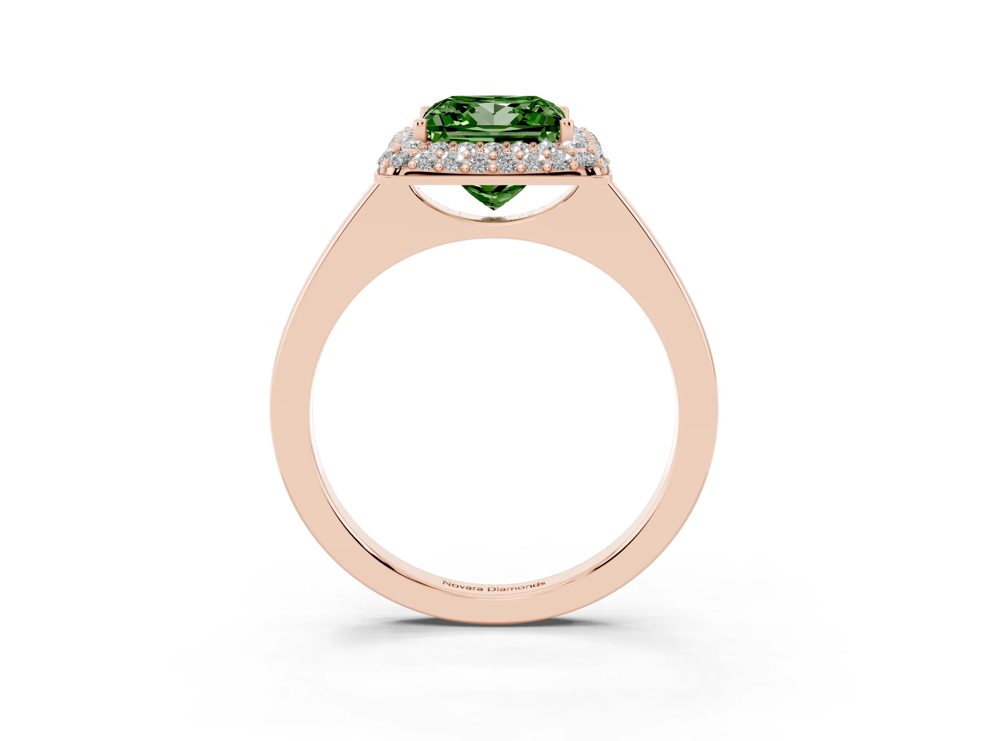 Fancy Green Princess Cut Diamond Halo Engagement Ring Set in Rose gold with Solitaire Band and Prong Setting