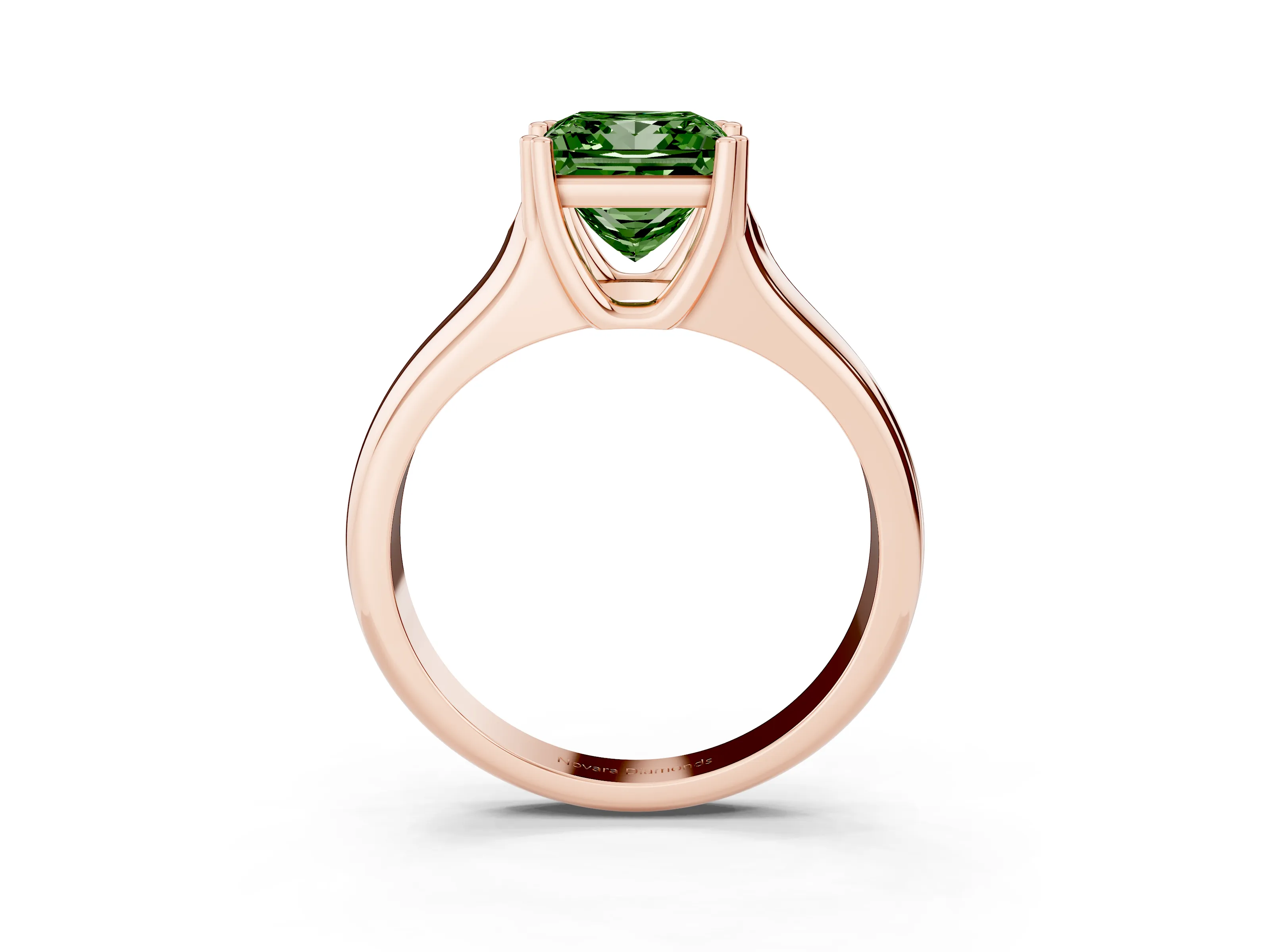 Fancy Green Princess Cut Diamond Solitaire Ring Set in Rose gold with Wide Band and Prong Setting