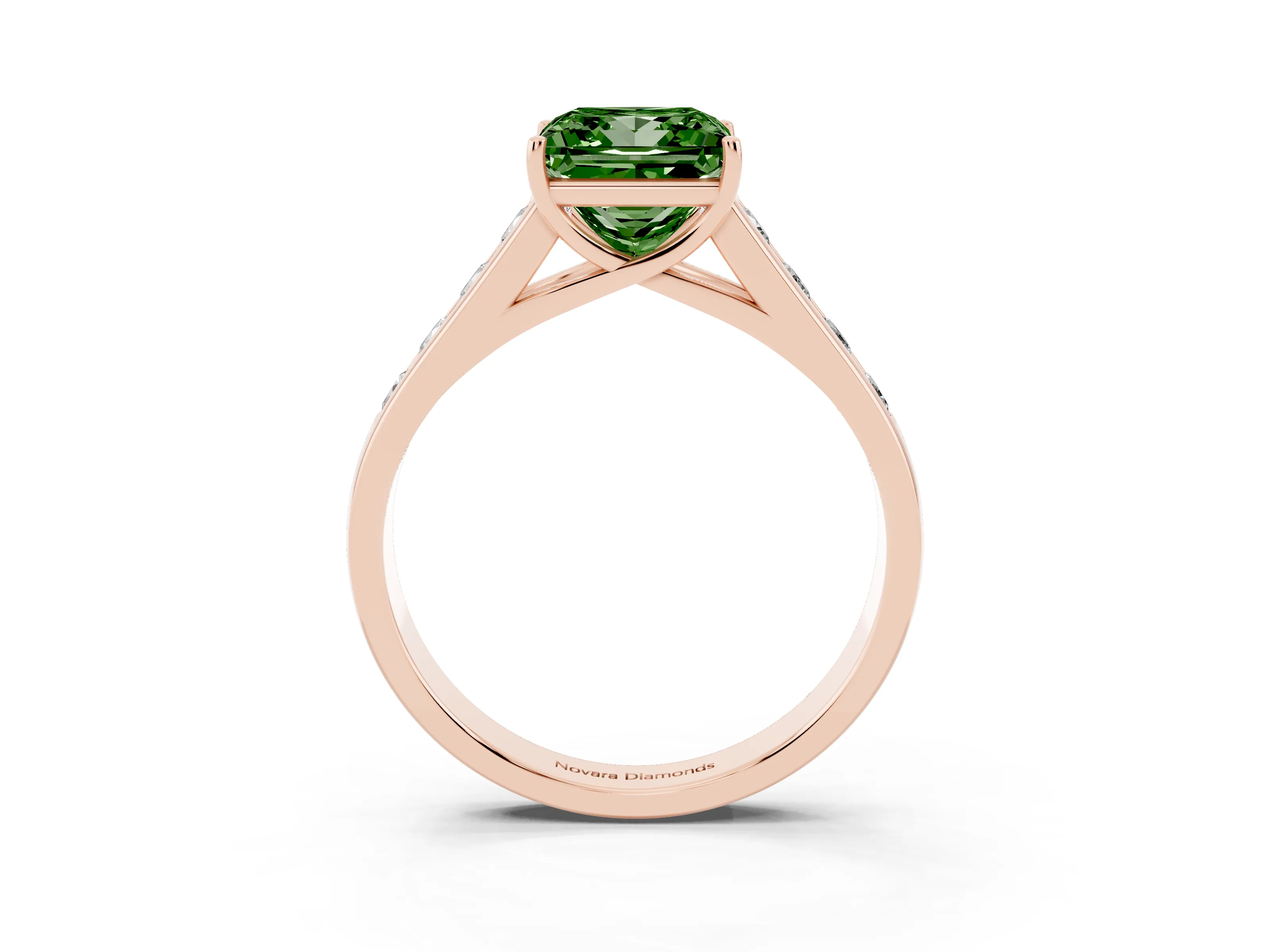 Fancy Green Princess Cut Diamond Solitaire Channel-Set Engagement Ring Set in Rose gold with Prong Setting