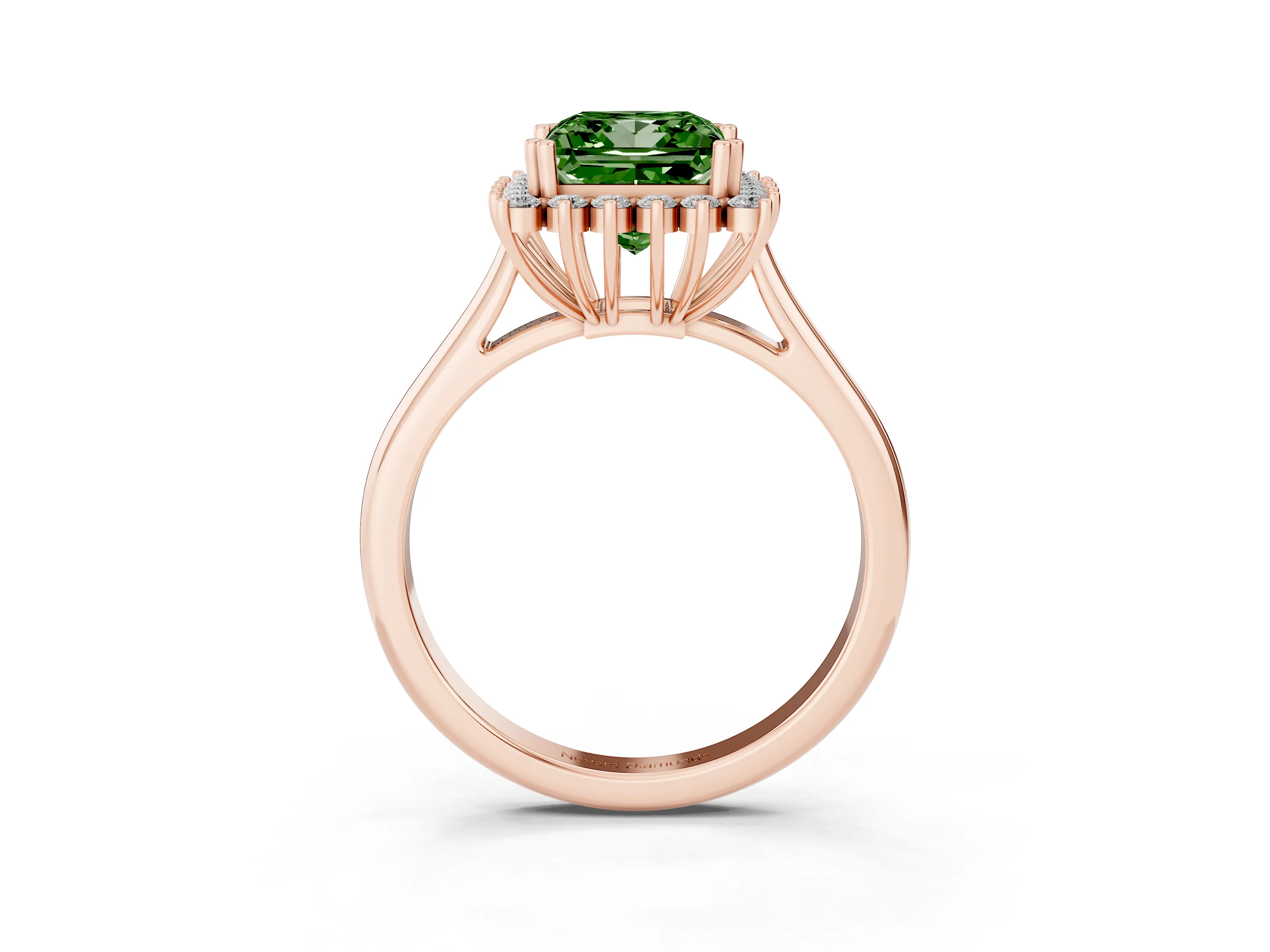 Fancy Green Princess Cut Diamond Halo Ring Set in Rose gold with Plain Solitaire Band and Prong Setting