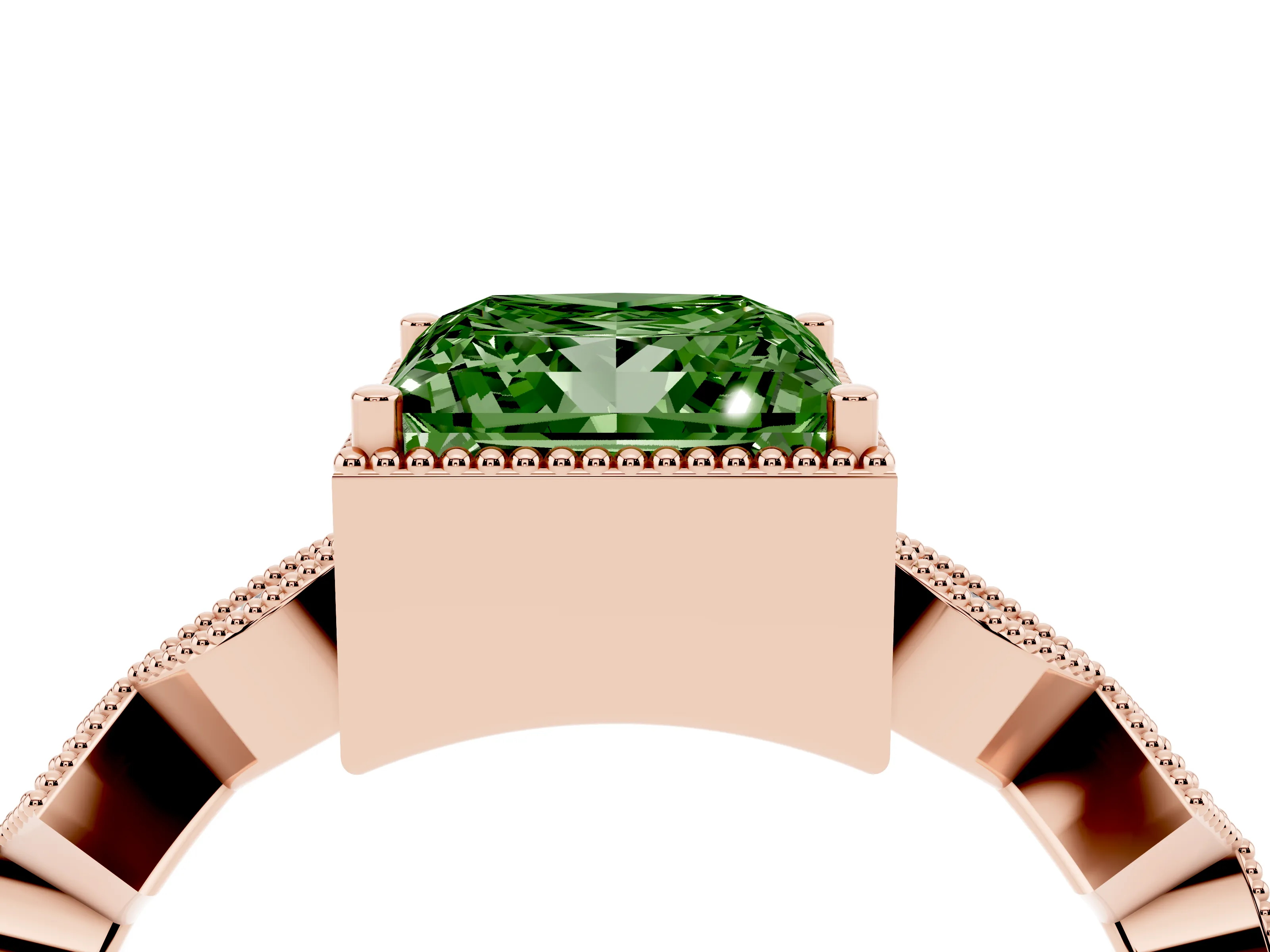 Fancy Green Princess Cut Diamond Milgrain Marquise Twist Band Ring Set in Rose gold with Prong Setting