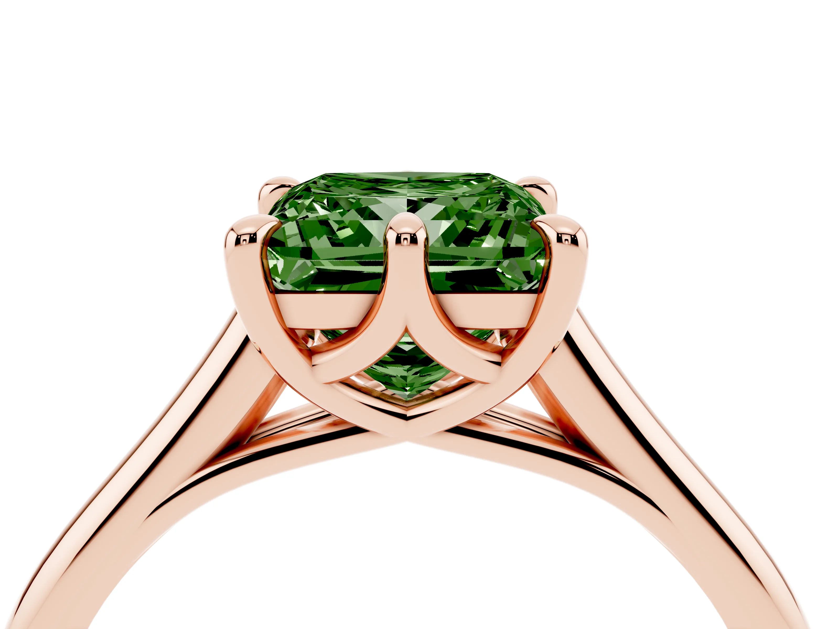 Fancy Green Princess Cut Diamond Solitaire Engagement Ring Set in Rose gold with Prong Setting and Plain Classic Band
