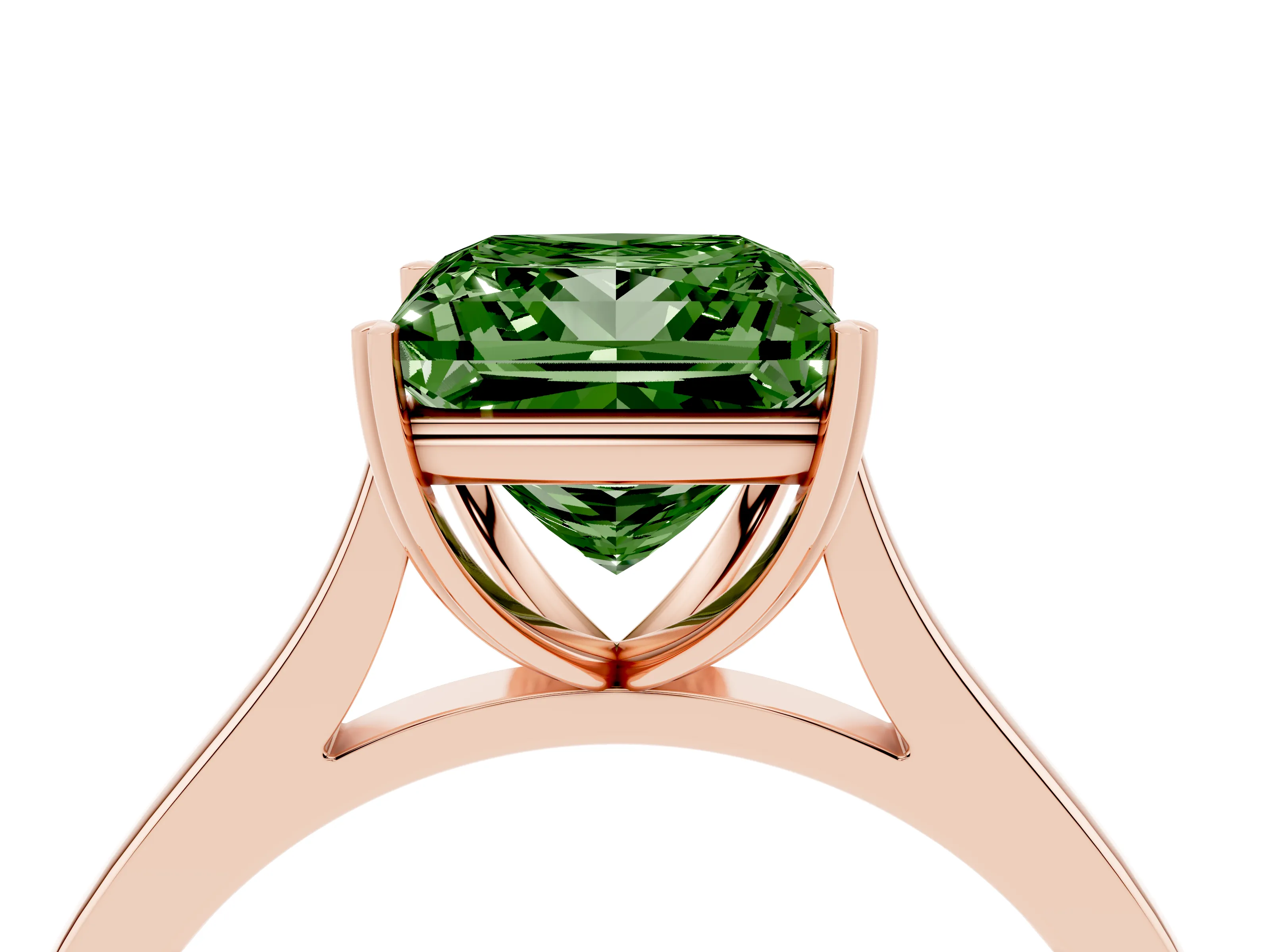 Fancy Green Princess Cut Diamond Solitaire Heart Prong Engagement Ring Set in Rose gold with Tapered Band