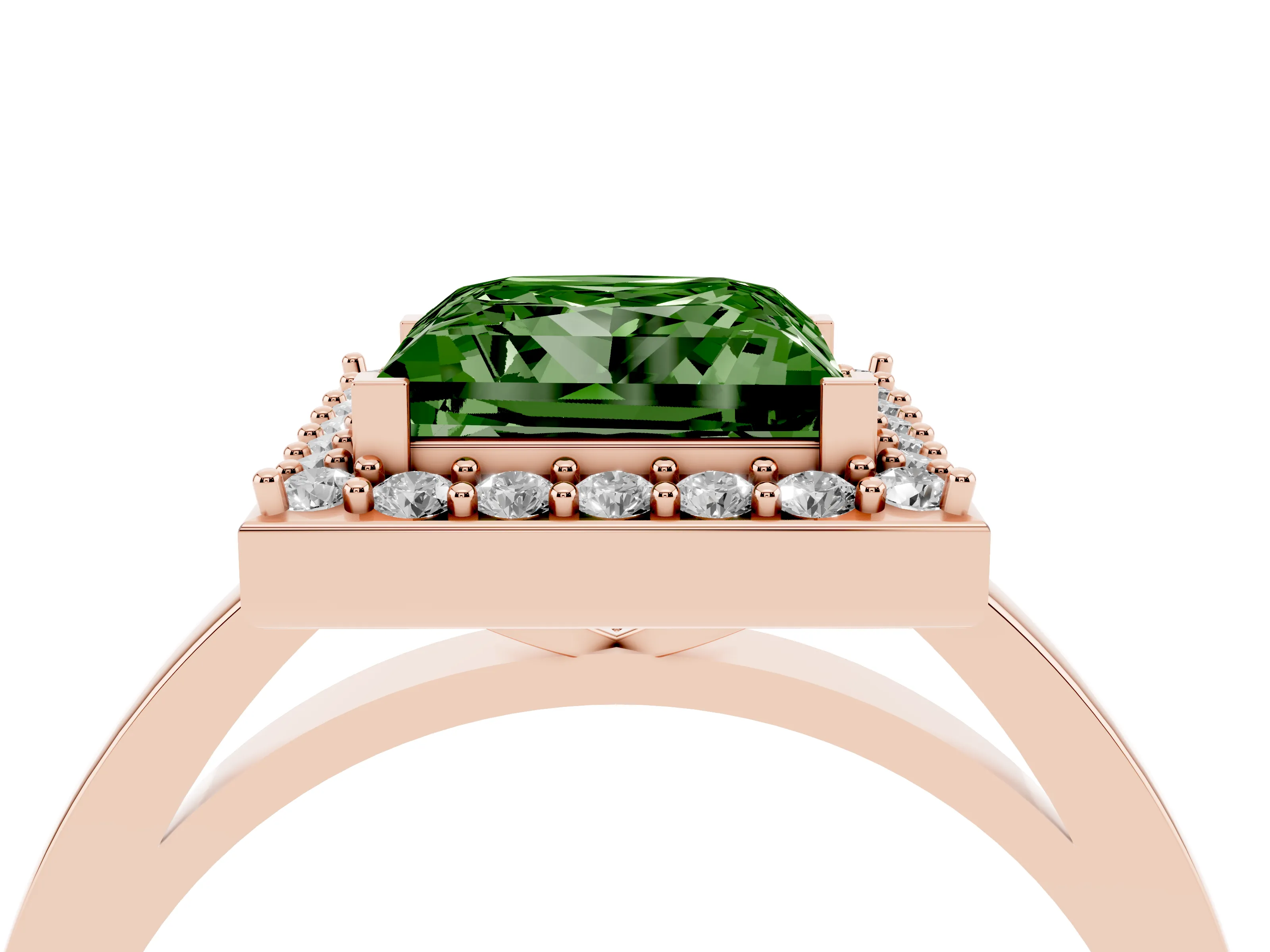 Fancy Green Princess Cut Diamond Halo Ring Set in Rose gold with Solitaire Band and Prong Setting