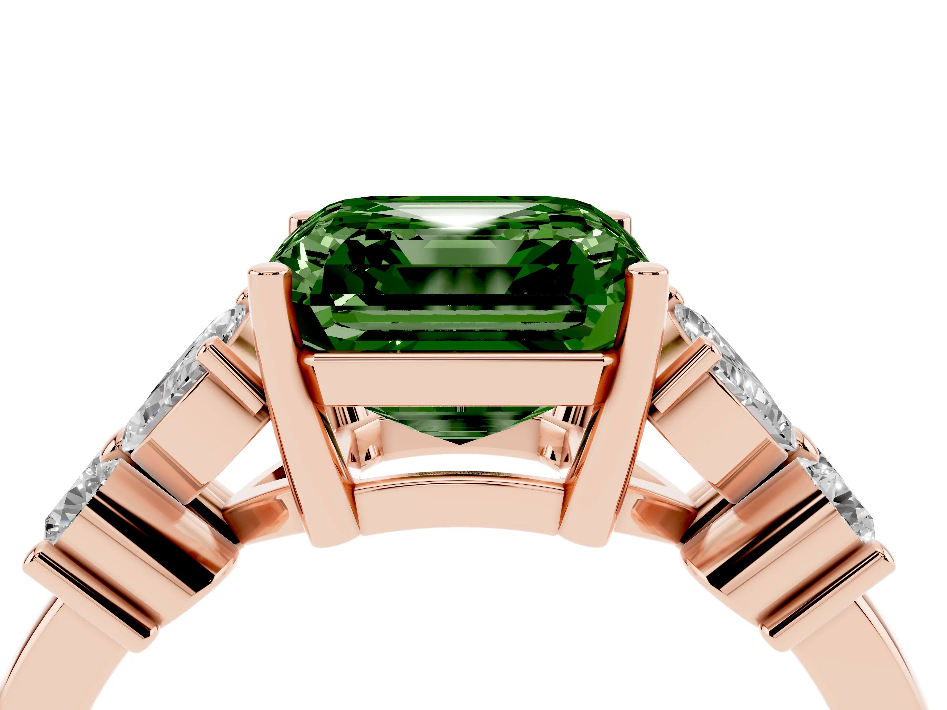 Fancy Green Princess Cut Diamond Floral Cluster Ring Set in Rose gold with Marquise Petals and Prong Setting