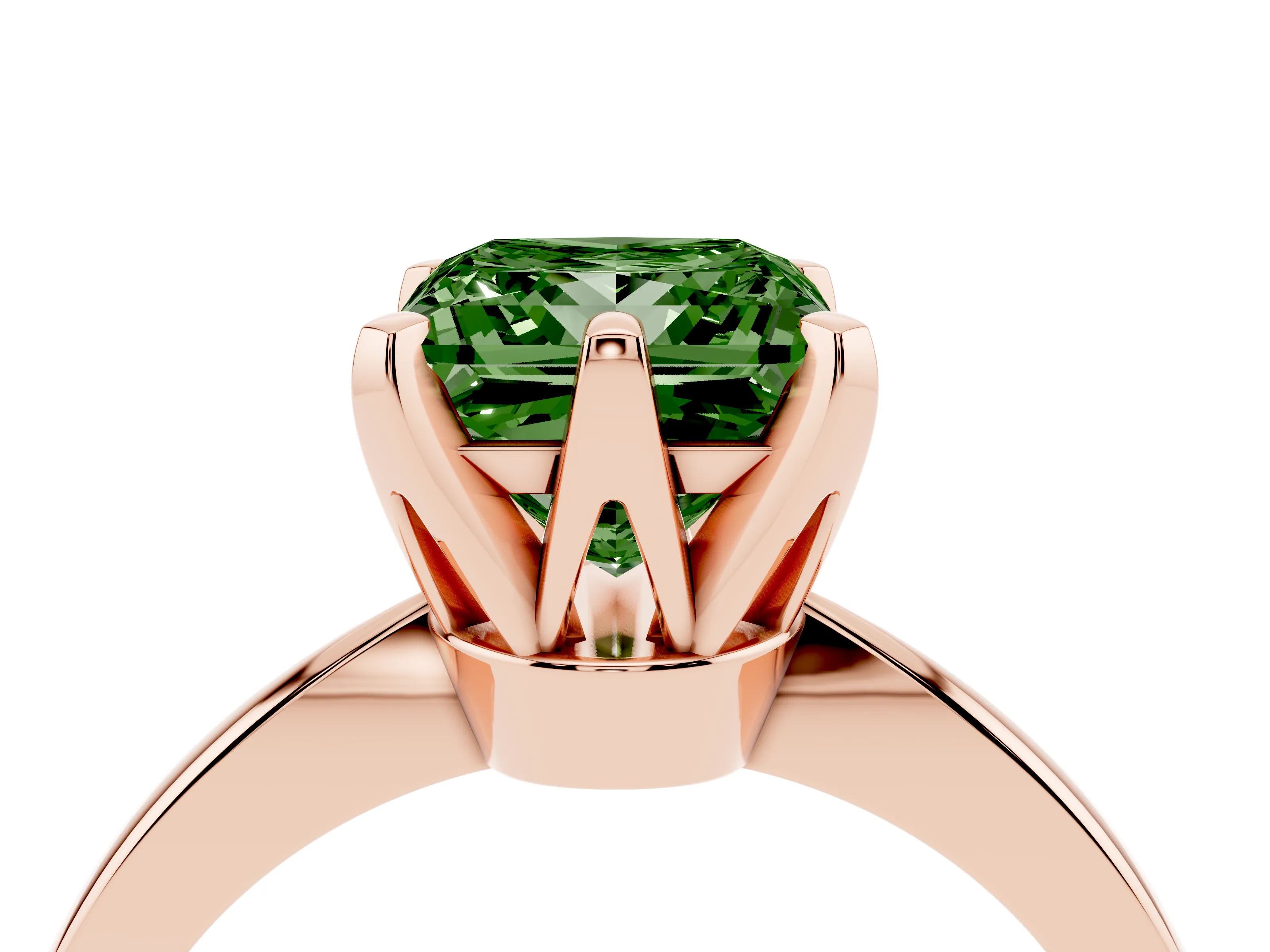 Fancy Green Princess Cut Diamond Solitaire Engagement Ring Set in Rose gold with Slim Tapered Solitaire Band