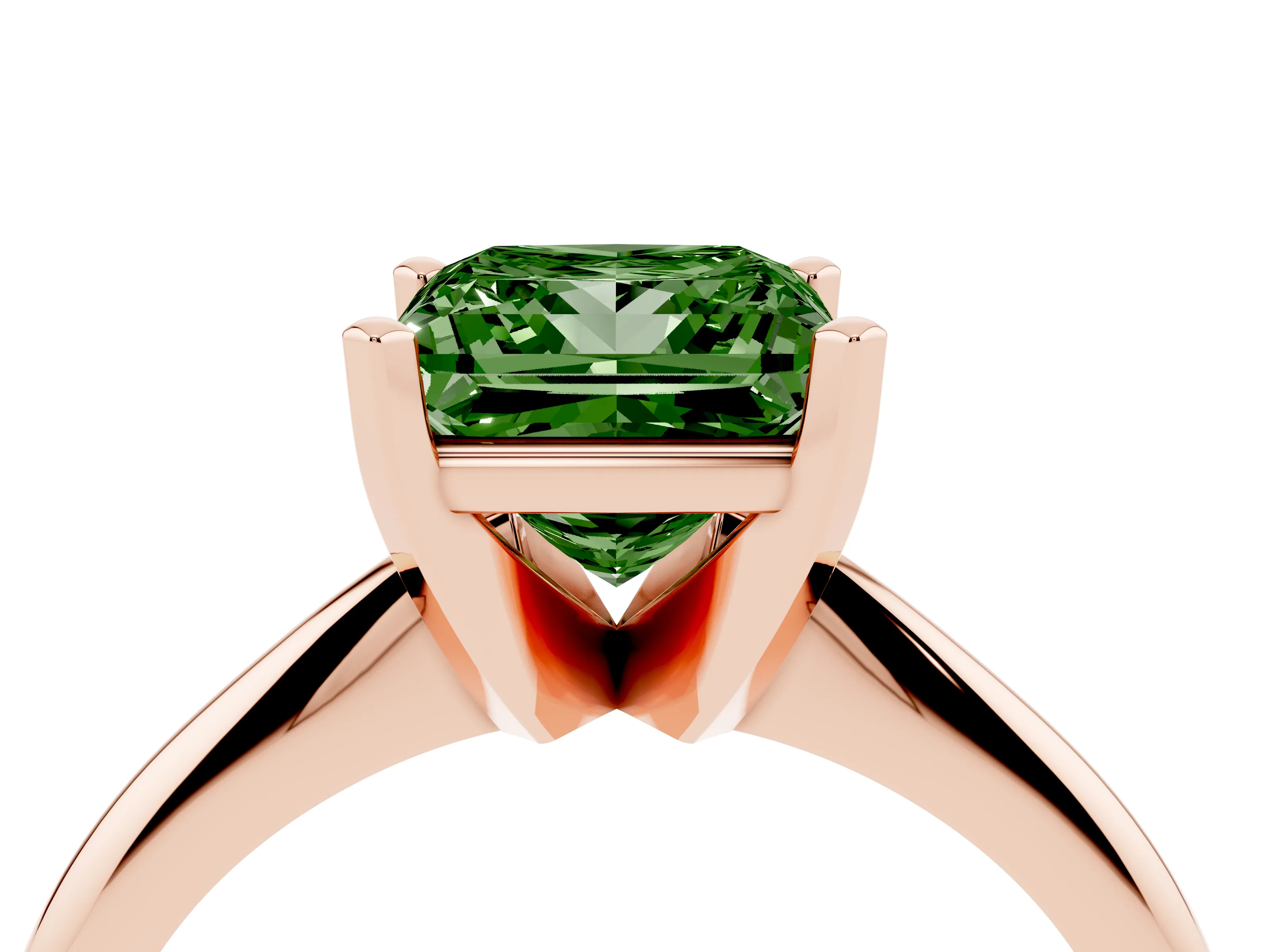 Fancy Green Princess Cut Diamond Solitaire Ring Set in Rose gold with Prong Setting on a Plain Round Band