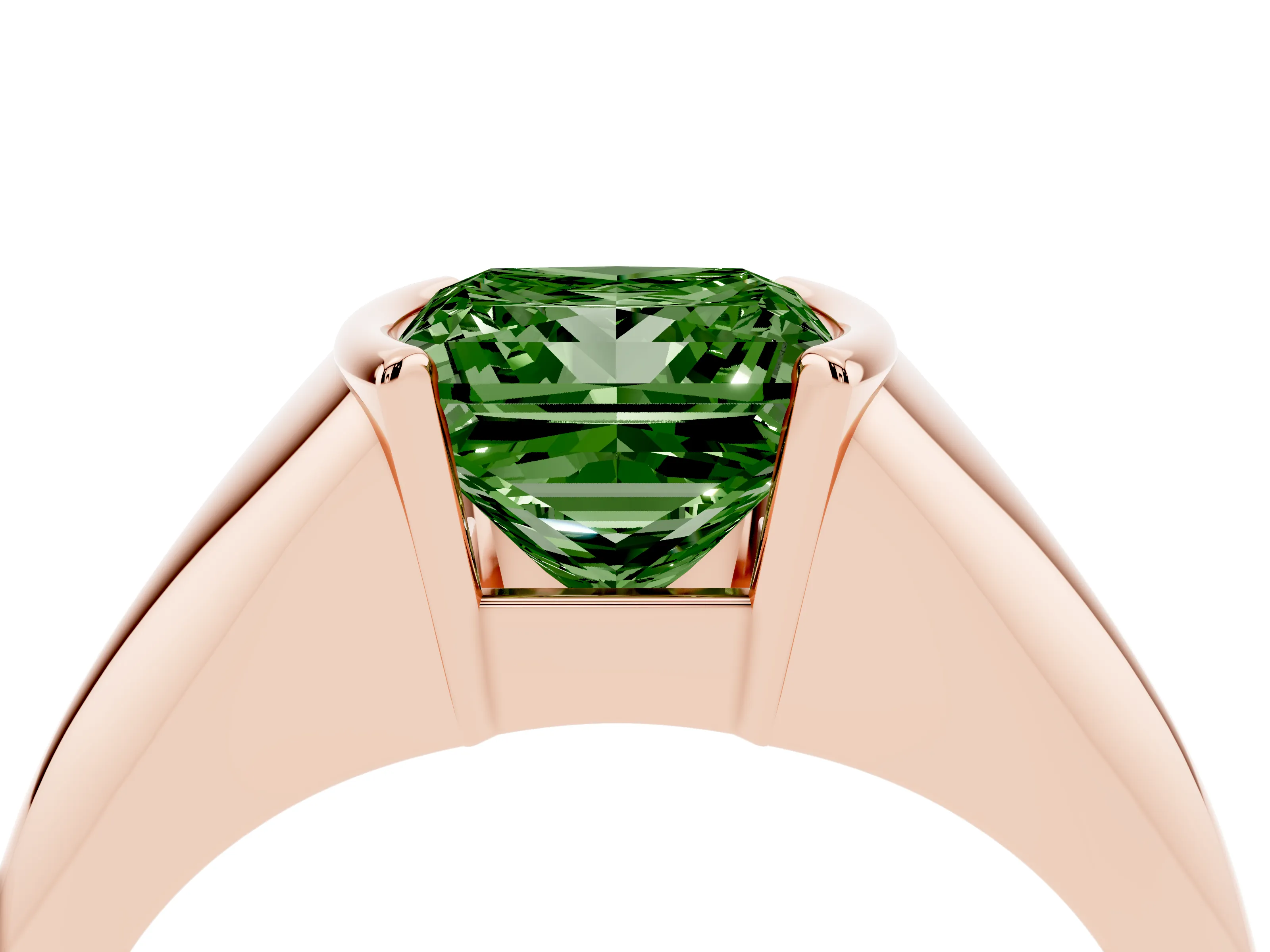 Fancy Green Princess Cut Diamond Solitaire Tension Set Ring Set in Rose gold