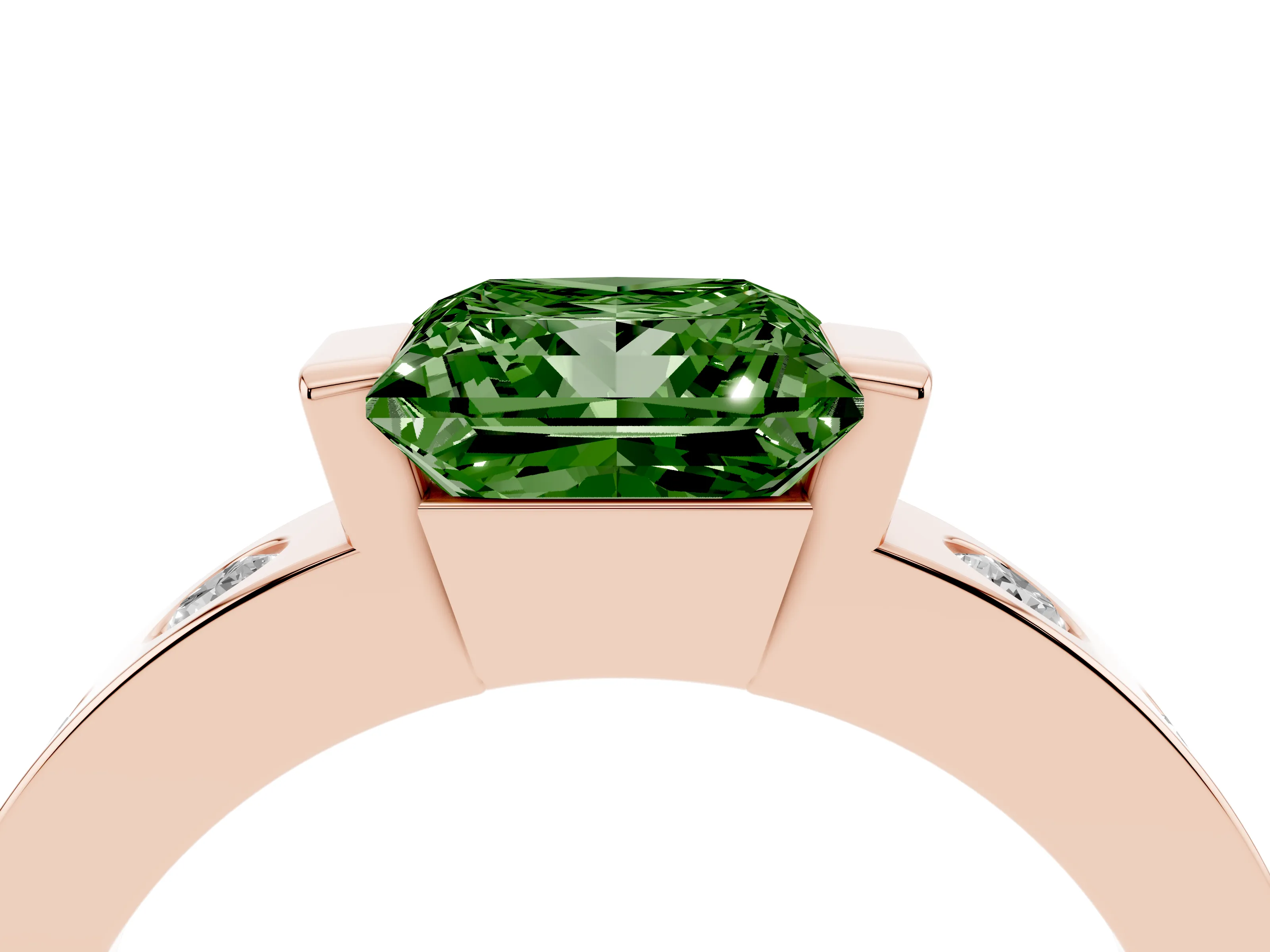 Fancy Green Princess Cut Diamond Channel-Set Band Ring Set in Rose gold with Bezel Prong Setting