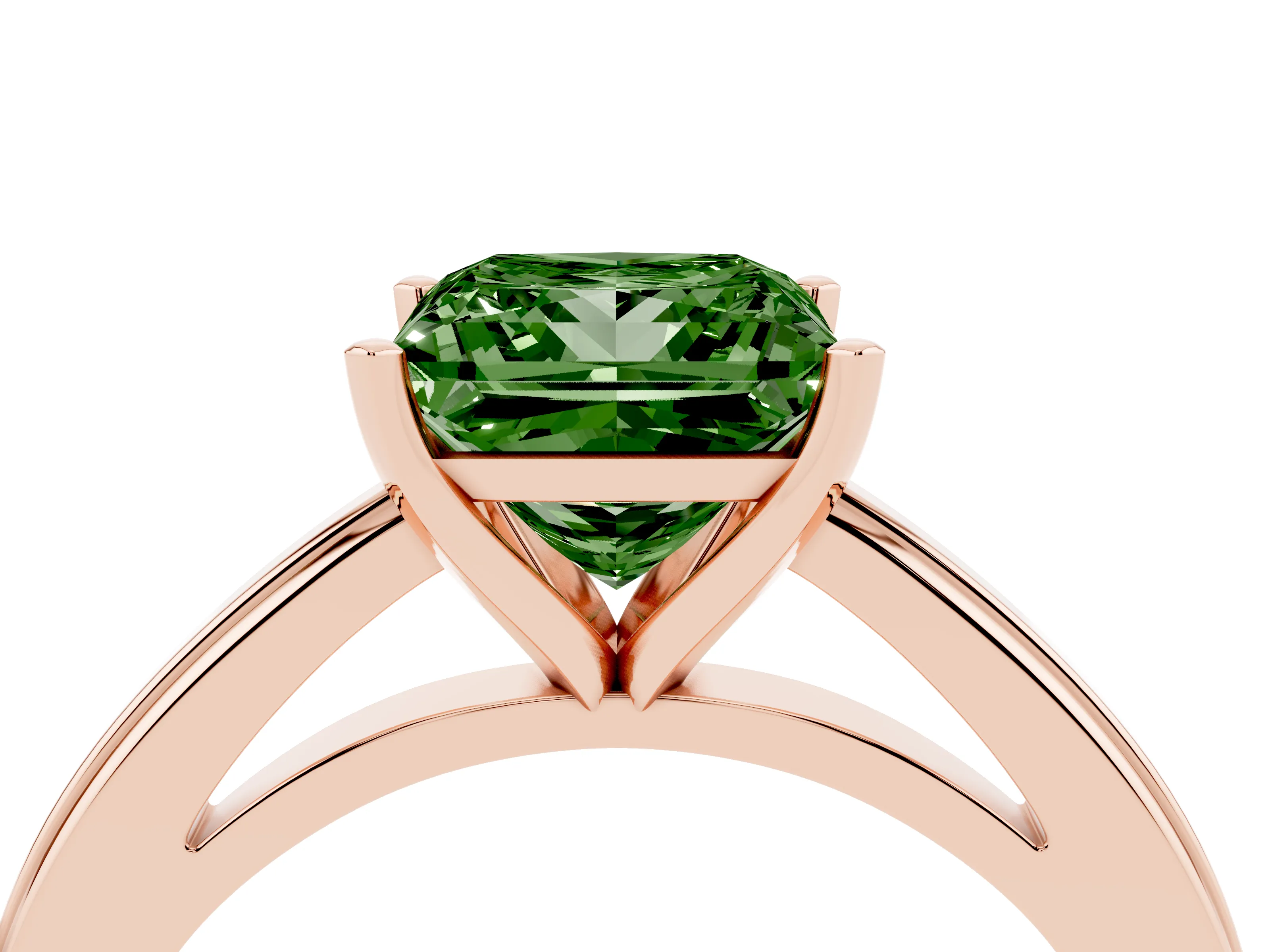 Fancy Green Princess Cut Diamond Solitaire Ring Set in Rose gold with Prong Setting and Classic Band