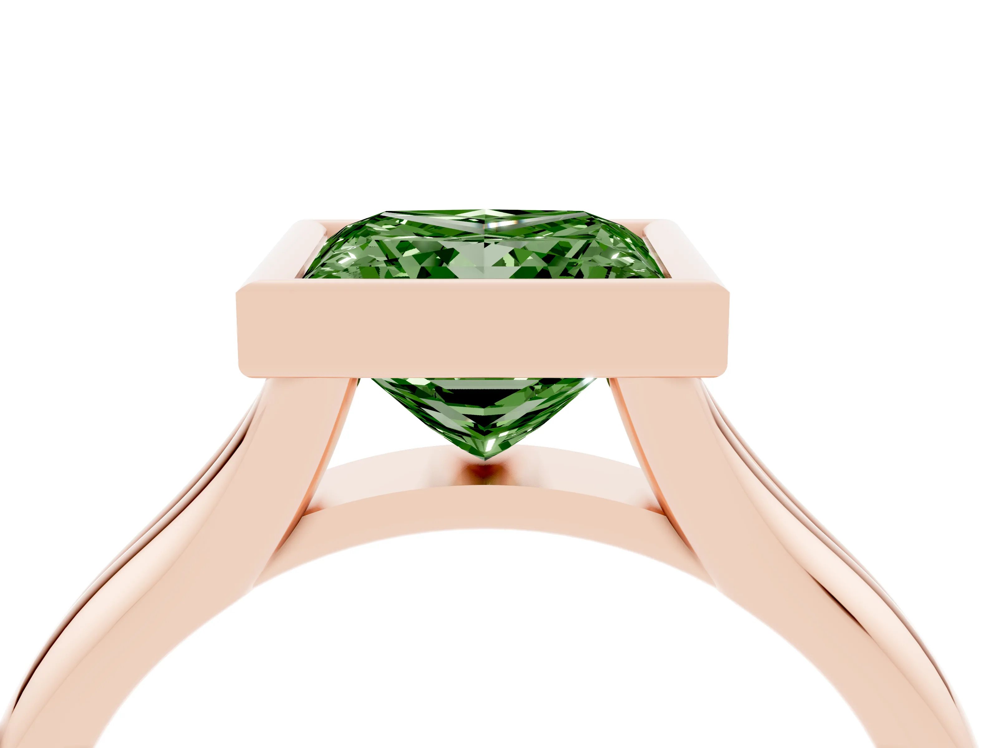Fancy Green Bezel Set Princess Cut Diamond Solitaire Ring Set in Rose gold with Smooth Band