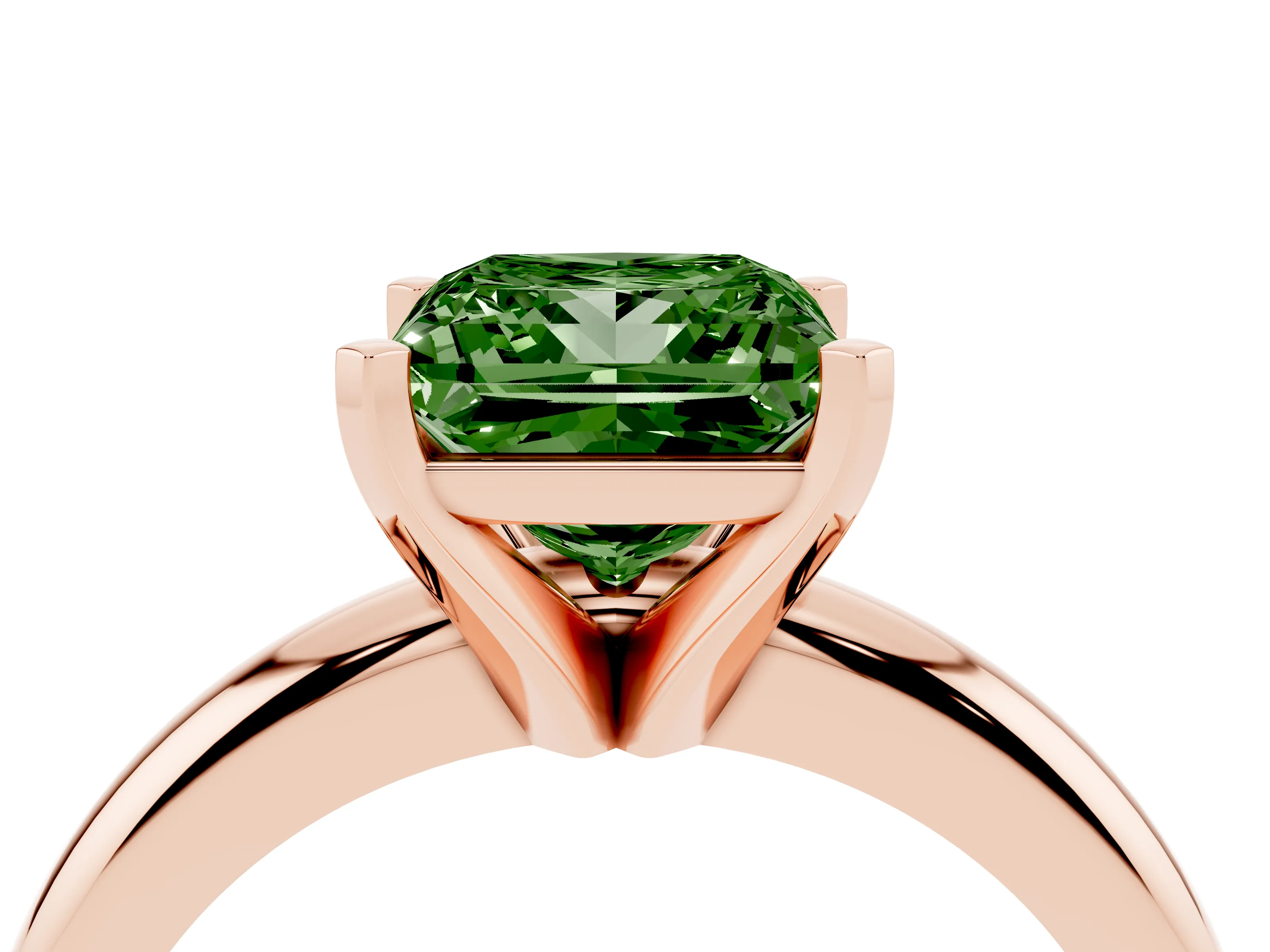 Fancy Green Princess Cut Diamond Solitaire Engagement Ring Set in Rose gold with Round Band and Prong Setting