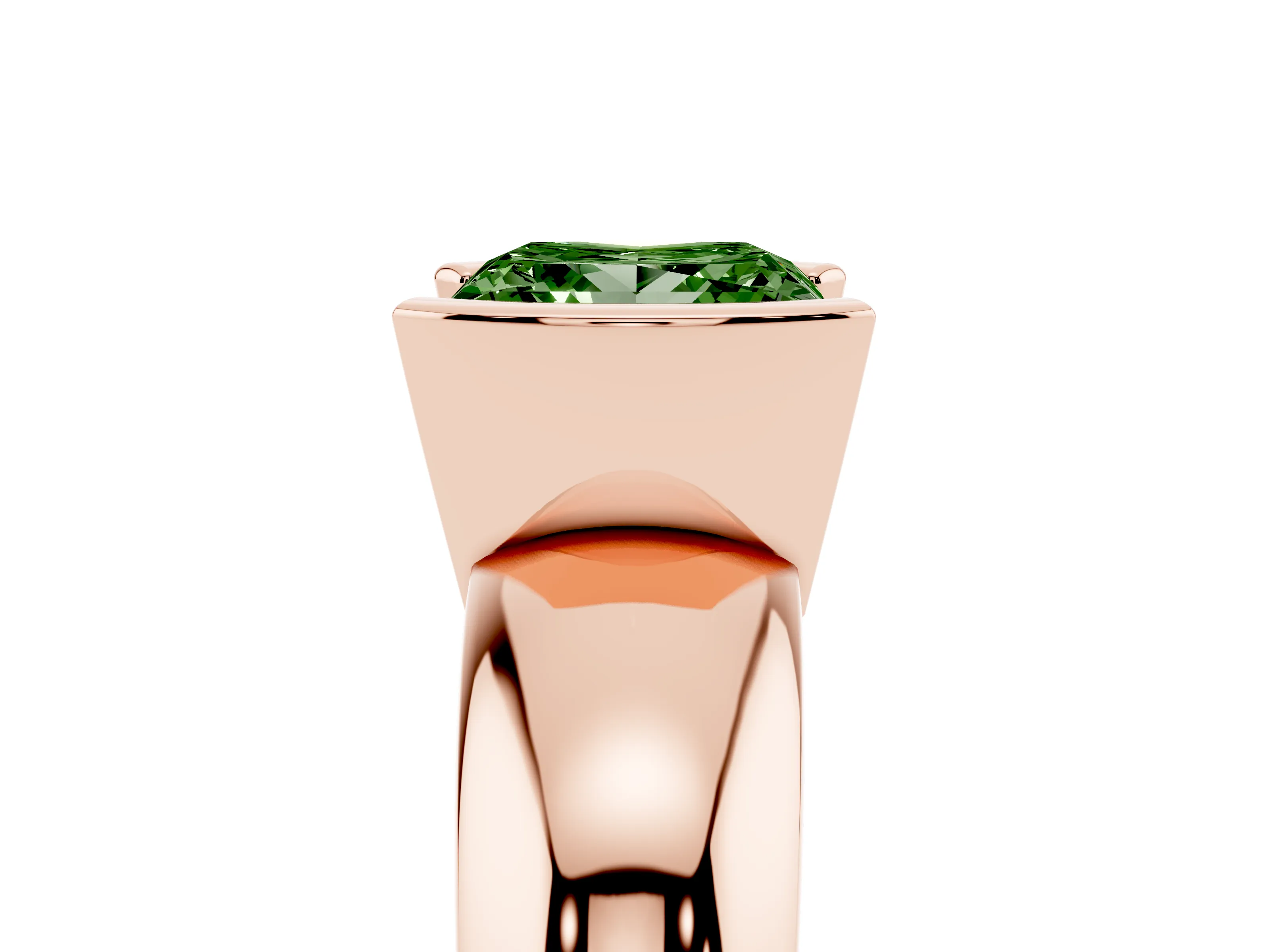 Fancy Green Princess Cut Diamond Solitaire Tension Set Ring Set in Rose gold with Wide Band