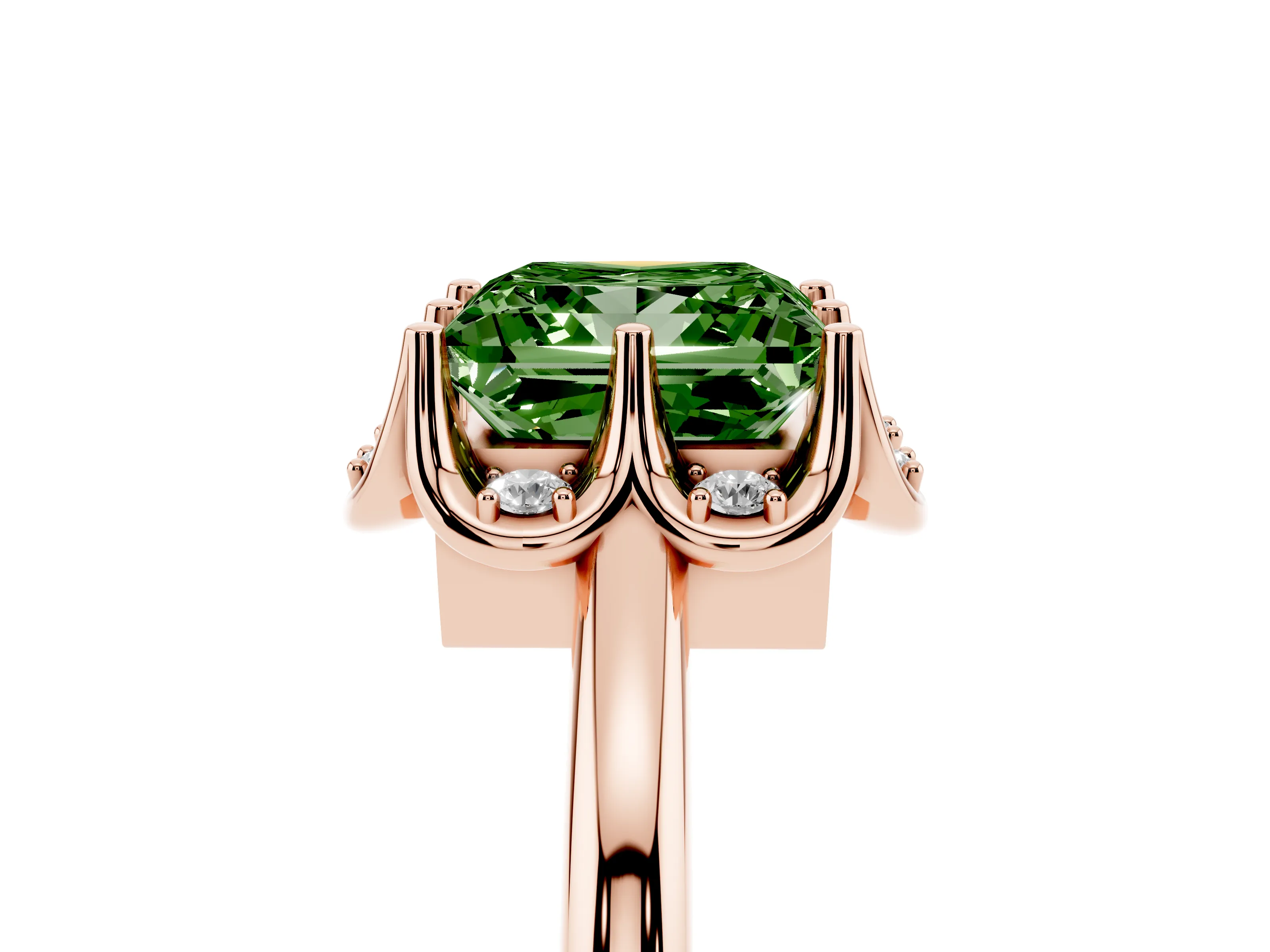 Fancy Green Princess Cut Diamond Round Cluster Halo Ring Set in Rose gold with Solitaire Band and Prong Setting