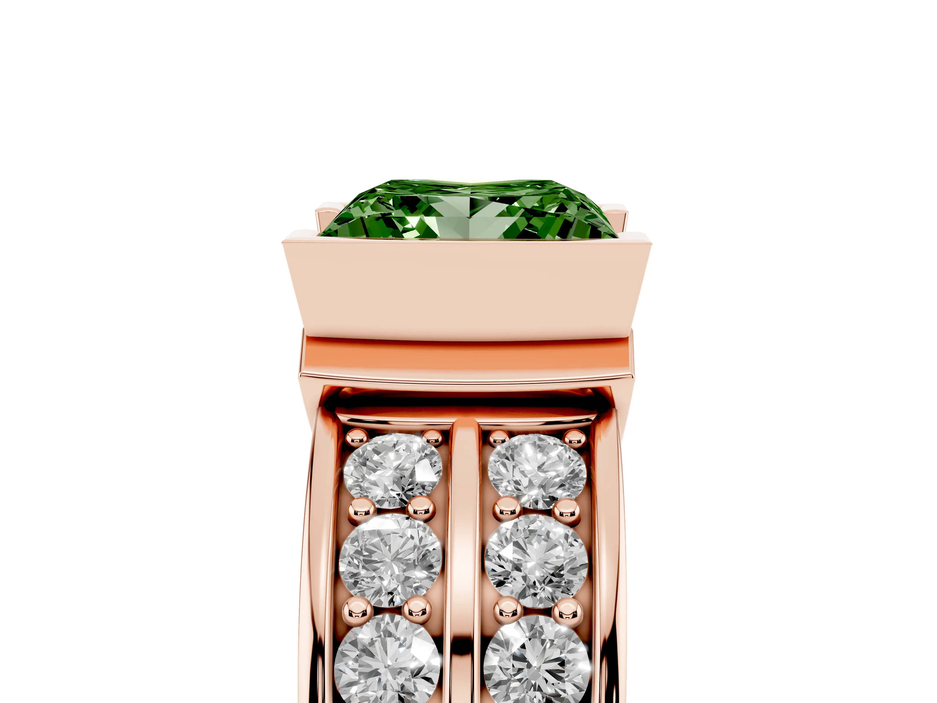 Fancy Green Princess Cut Diamond Wide Channel Set Band Ring Set in Rose gold with Bezel Setting