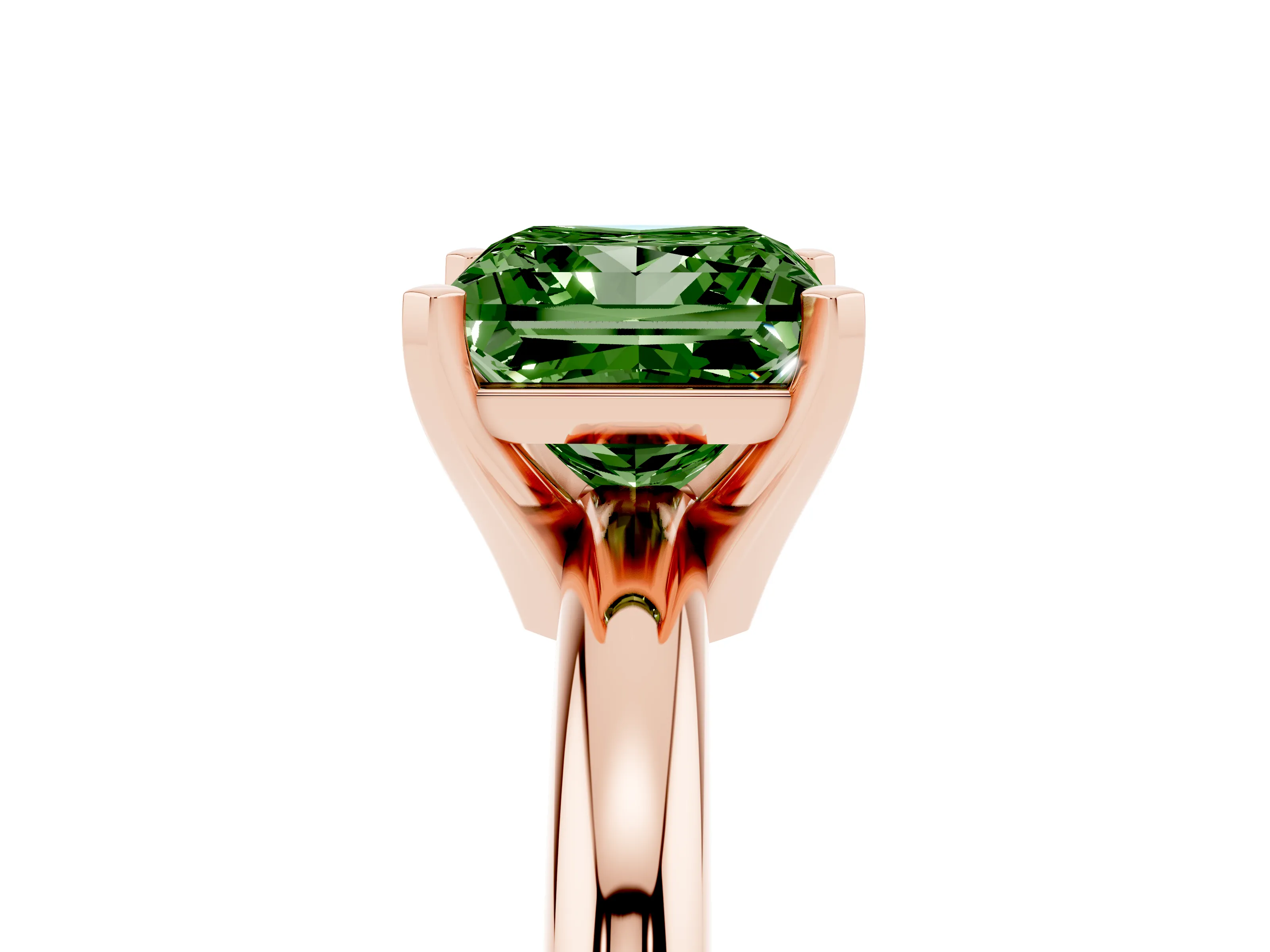 Fancy Green Princess Cut Diamond Solitaire Engagement Ring Set in Rose gold with Round Band and Prong Setting