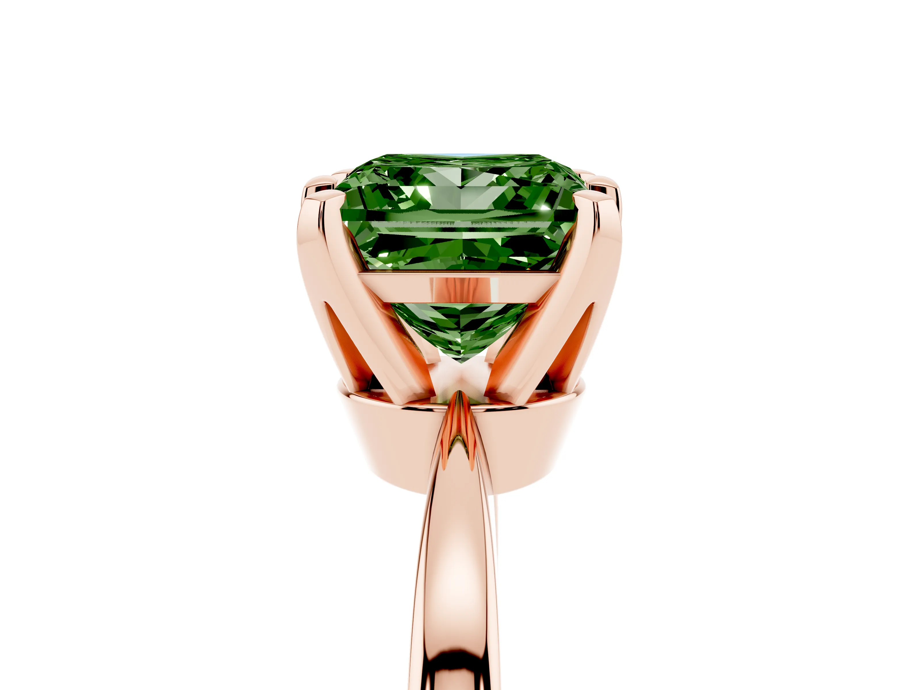 Fancy Green Princess Cut Diamond Solitaire Engagement Ring Set in Rose gold with Slim Tapered Solitaire Band