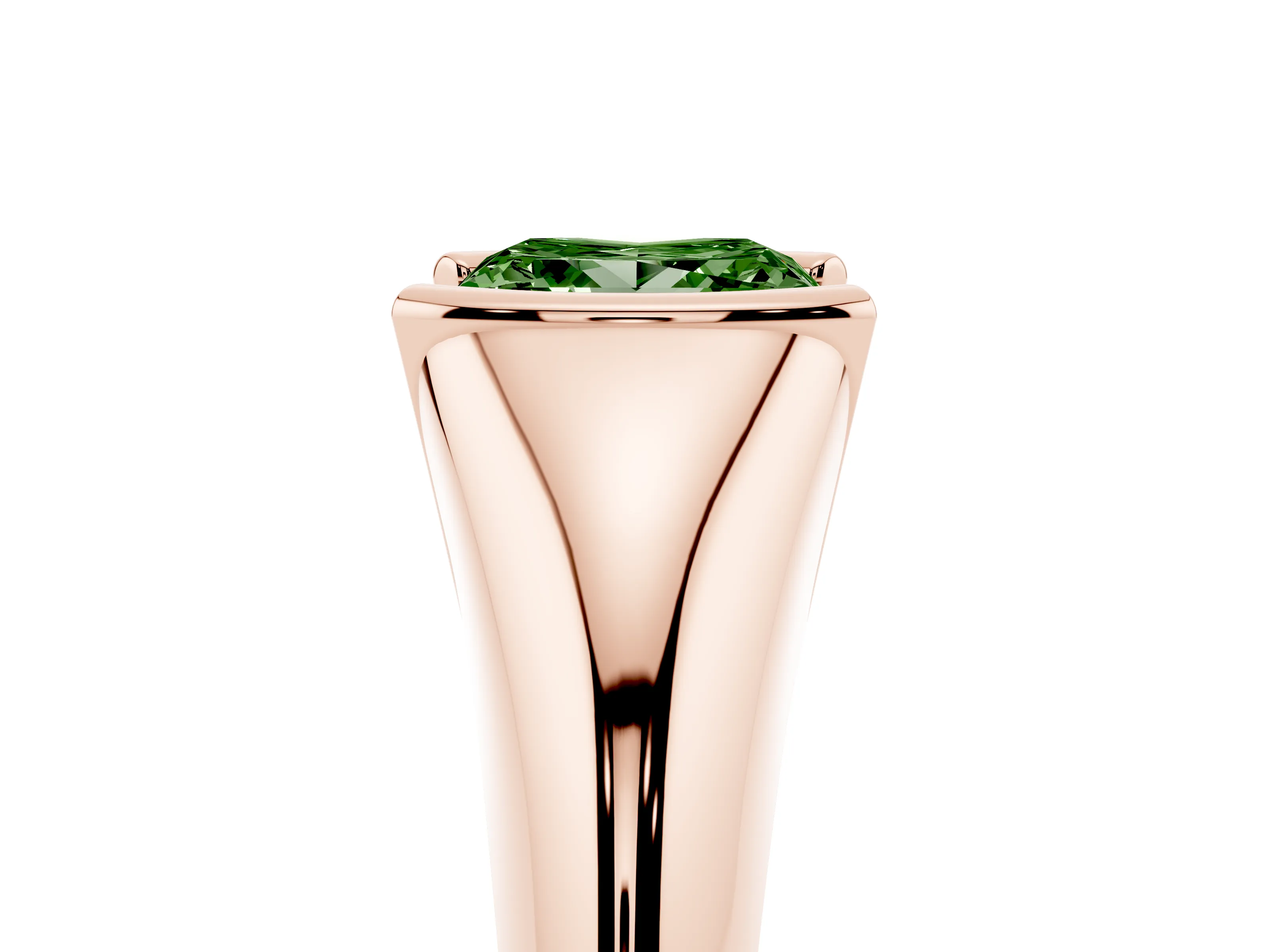 Fancy Green Princess Cut Diamond Solitaire Tension Set Ring Set in Rose gold