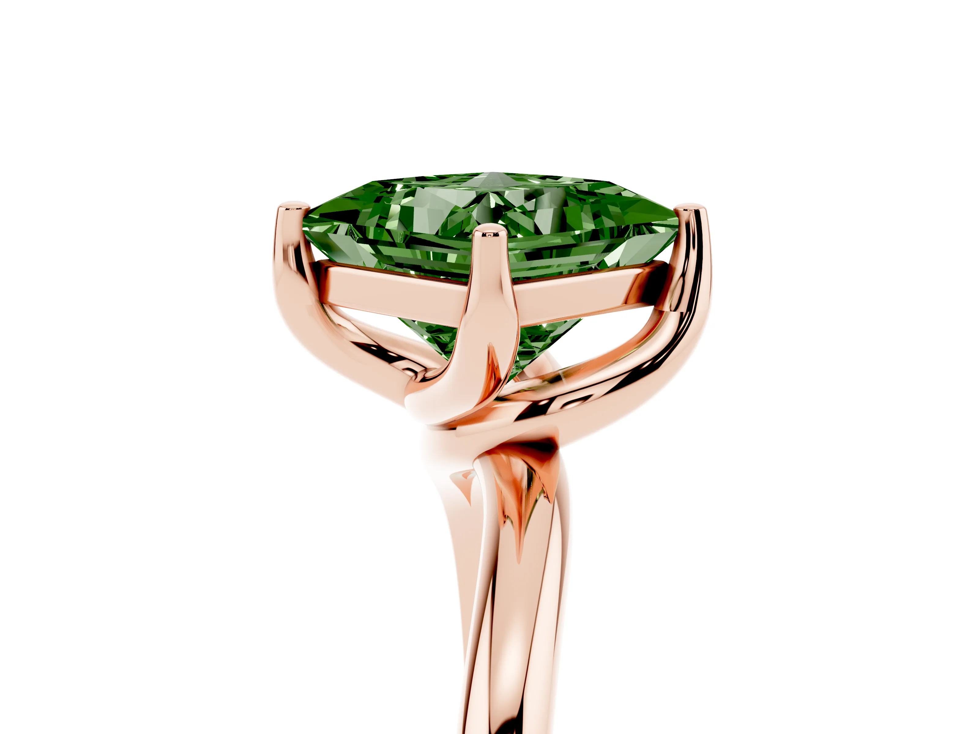 Fancy Green Princess Cut Diamond Solitaire Engagement Ring Set in Rose gold with Classic Plain Band