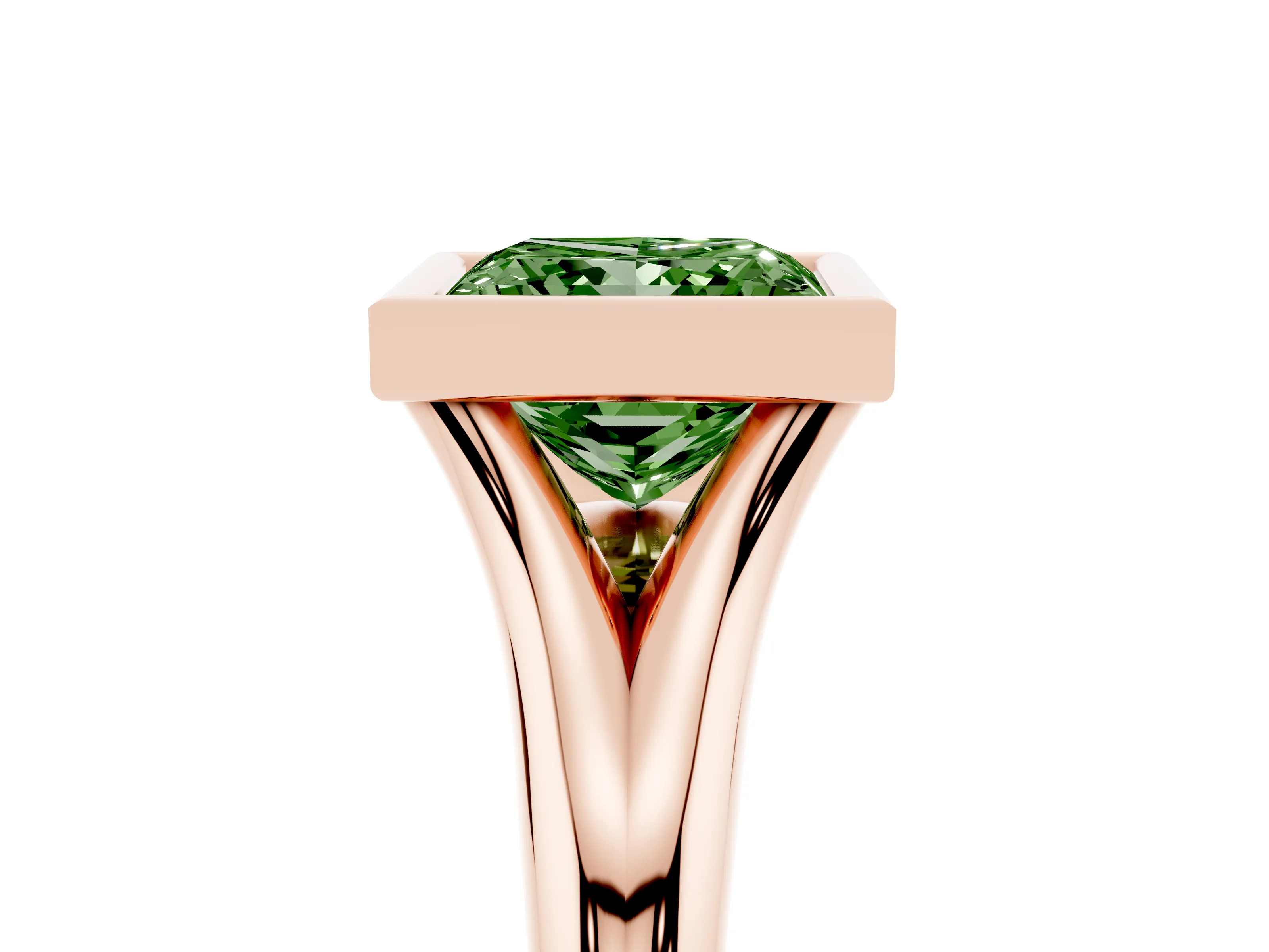 Fancy Green Bezel Set Princess Cut Diamond Solitaire Ring Set in Rose gold with Smooth Band