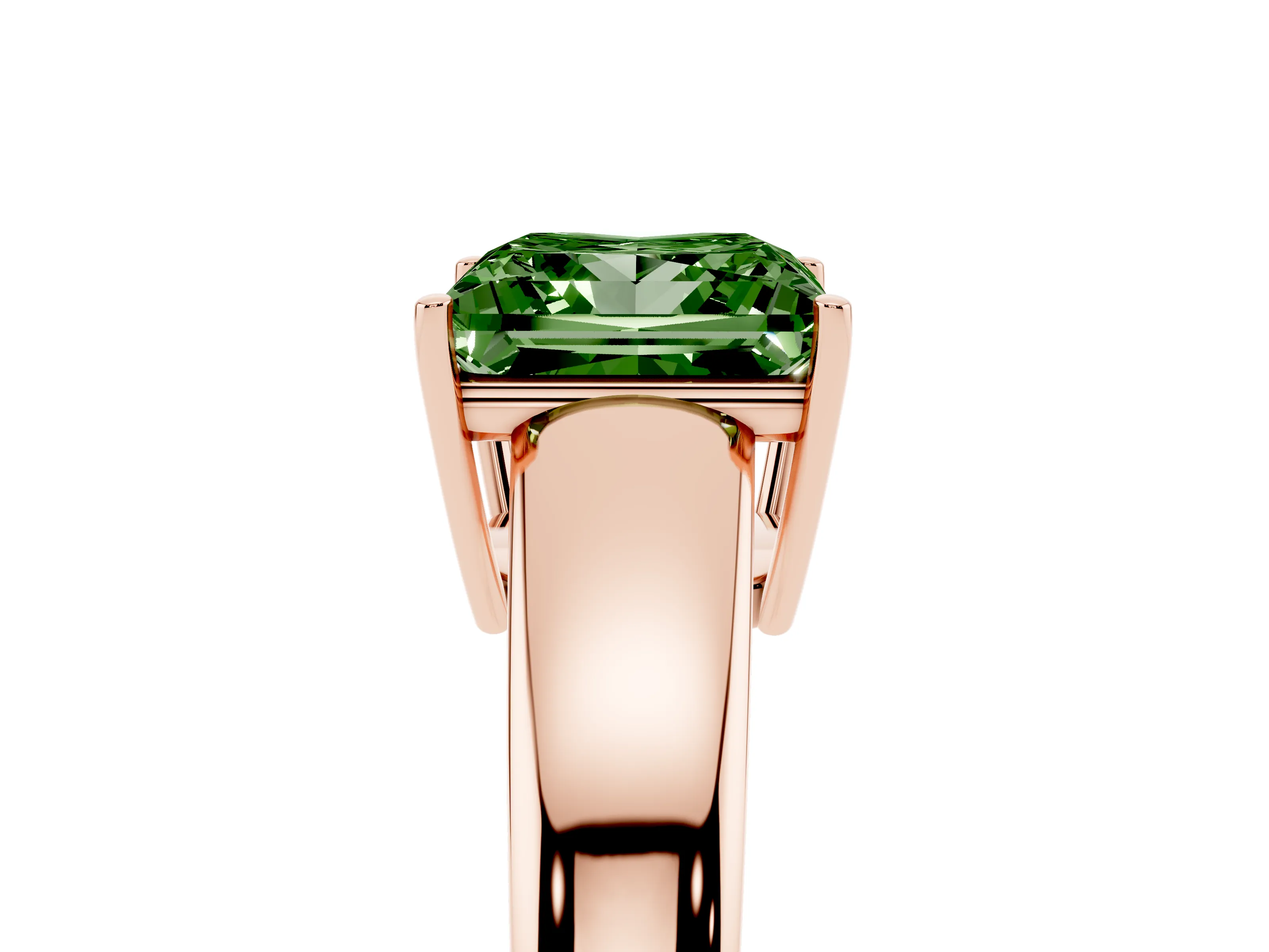 Fancy Green Princess Cut Diamond Solitaire Ring Set in Rose gold with Tapered Band and Prong Setting