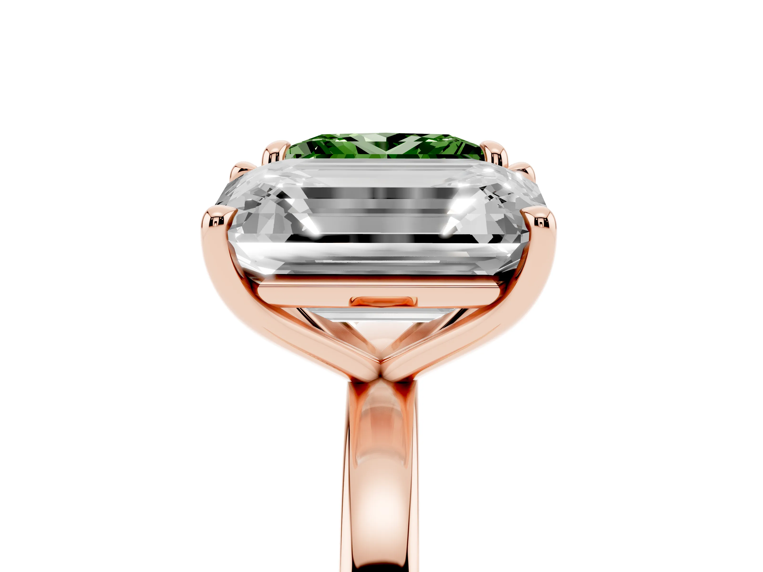 Fancy Green Princess Cut and Emerald Cut Toi Moi Ring Set in Rose gold with Prong Setting