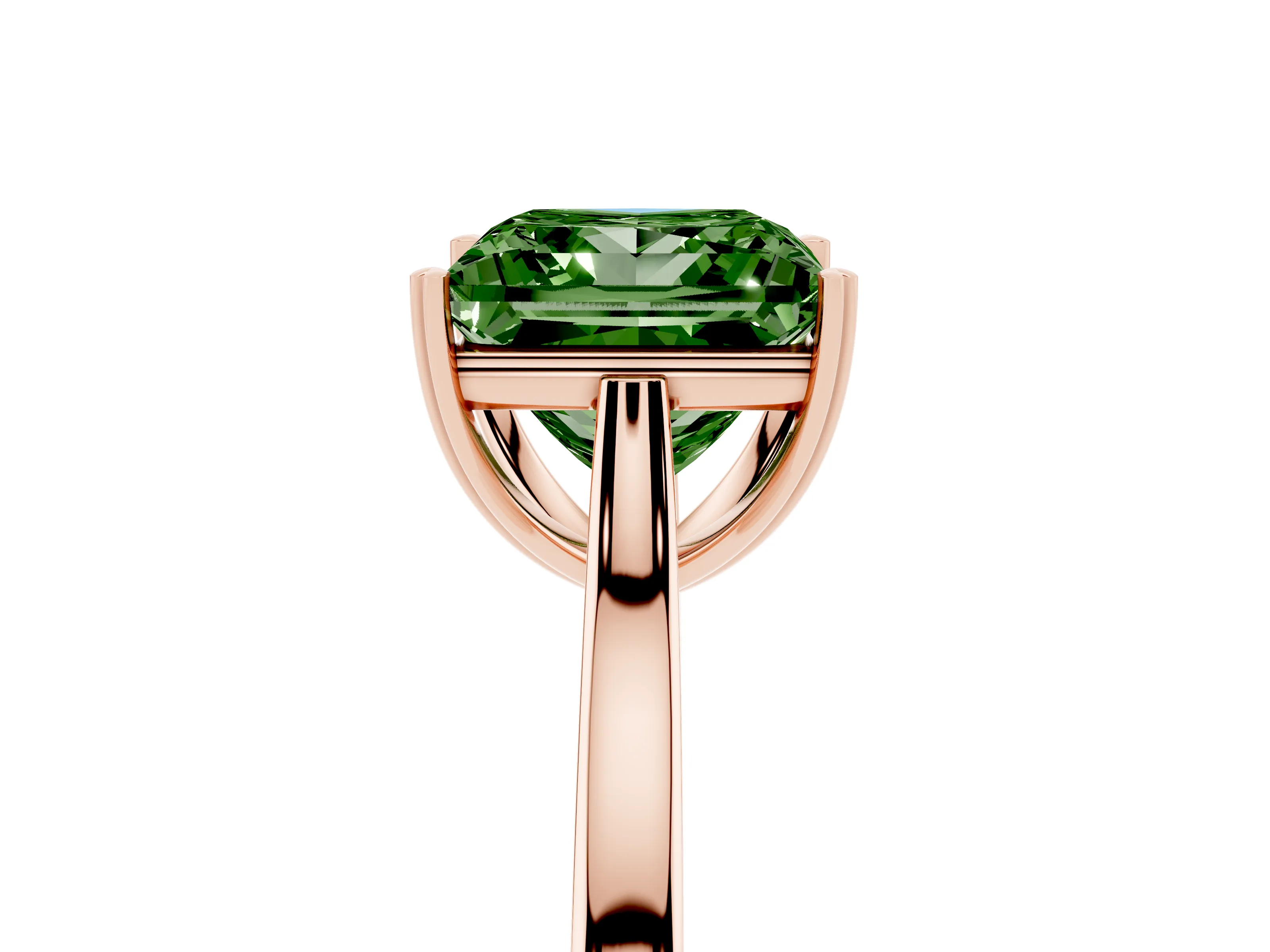 Fancy Green Princess Cut Diamond Solitaire Heart Prong Engagement Ring Set in Rose gold with Tapered Band