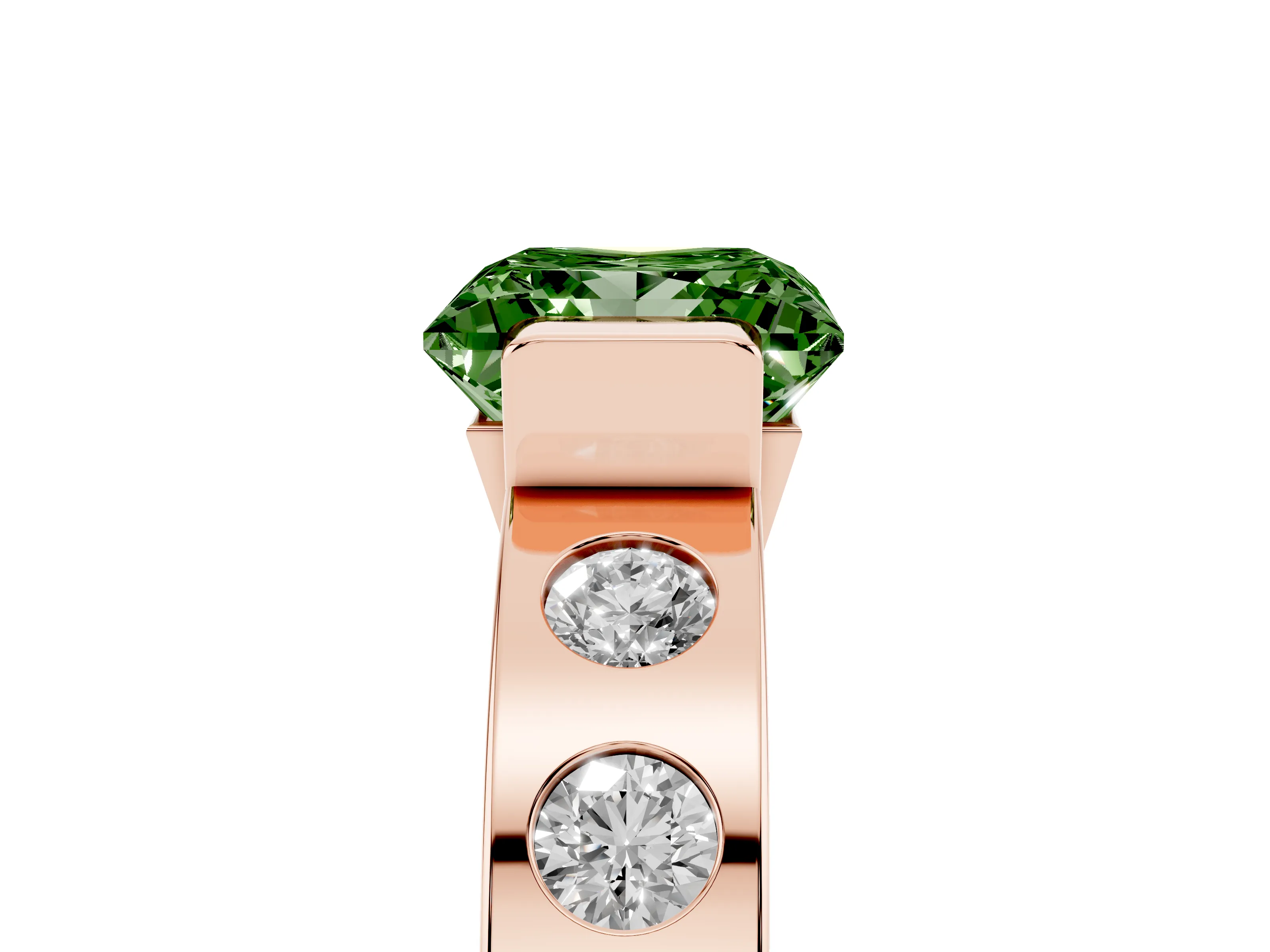 Fancy Green Princess Cut Diamond Channel-Set Band Ring Set in Rose gold with Bezel Prong Setting