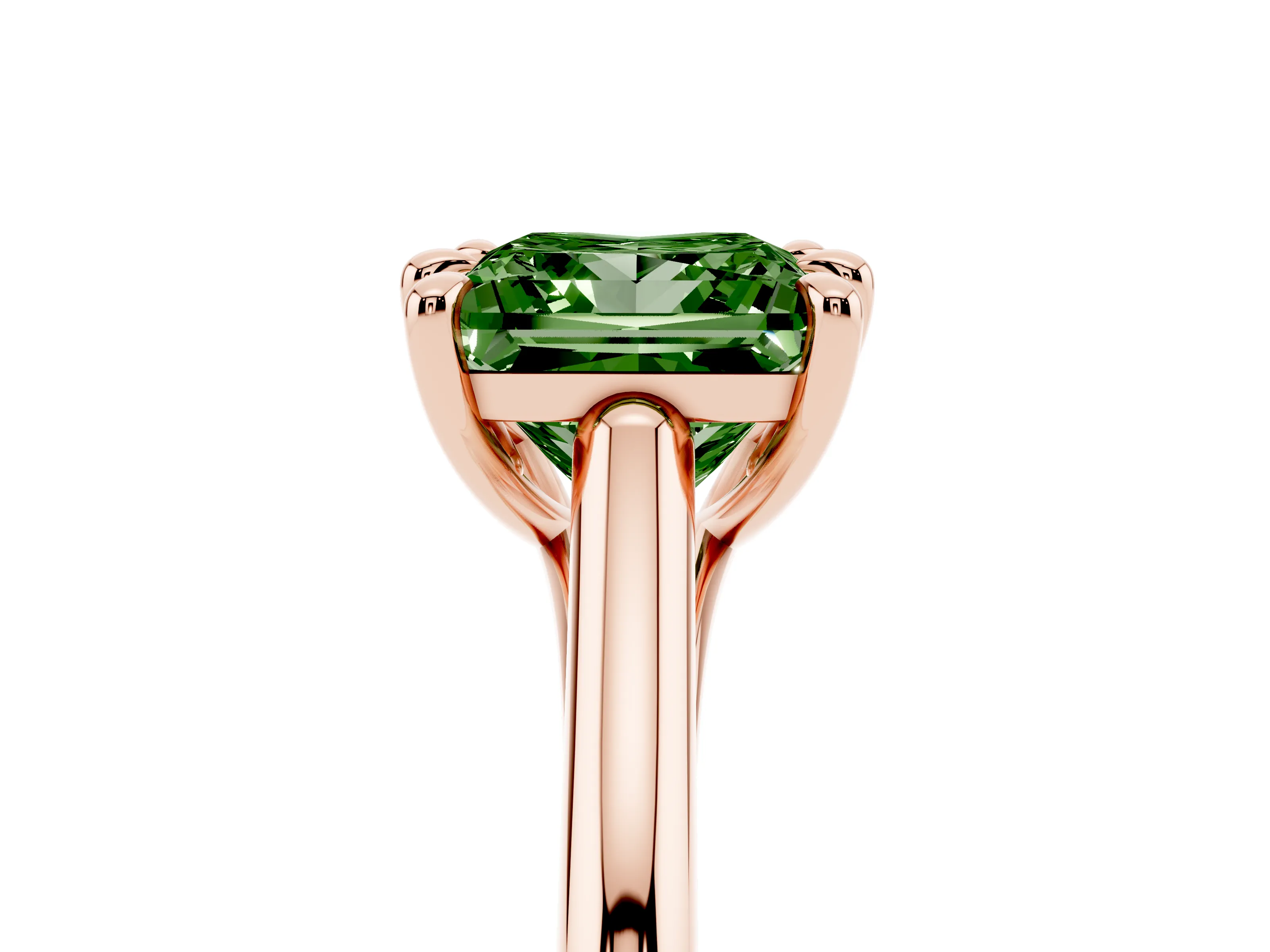 Fancy Green Princess Cut Diamond Solitaire Engagement Ring Set in Rose gold with Prong Setting and Plain Classic Band