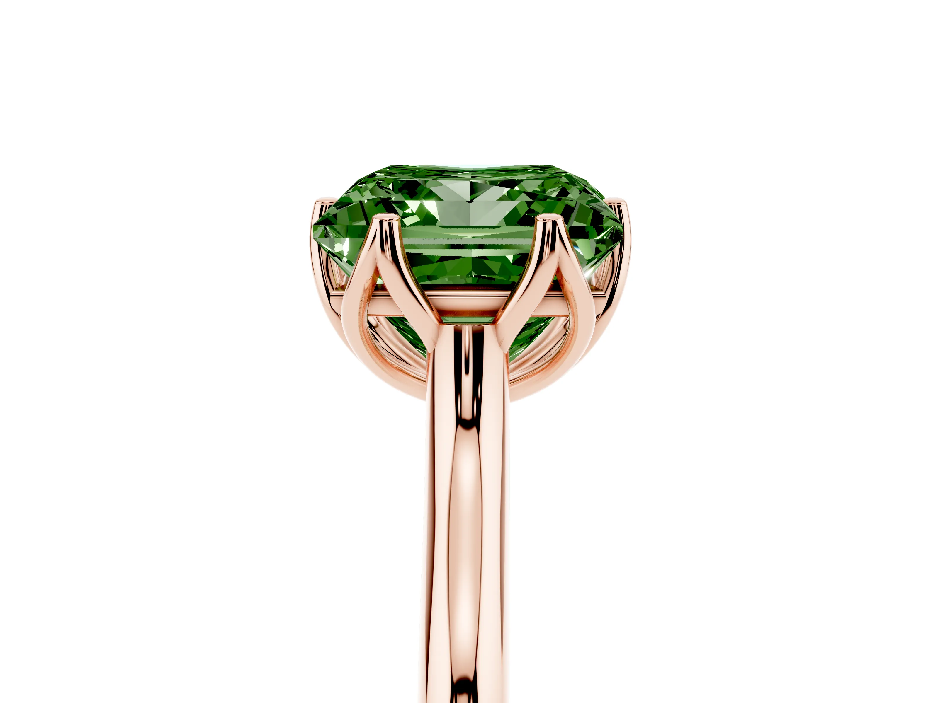 Fancy Green Princess Cut Diamond Solitaire Cathedral Ring Set in Rose gold with Prong Setting