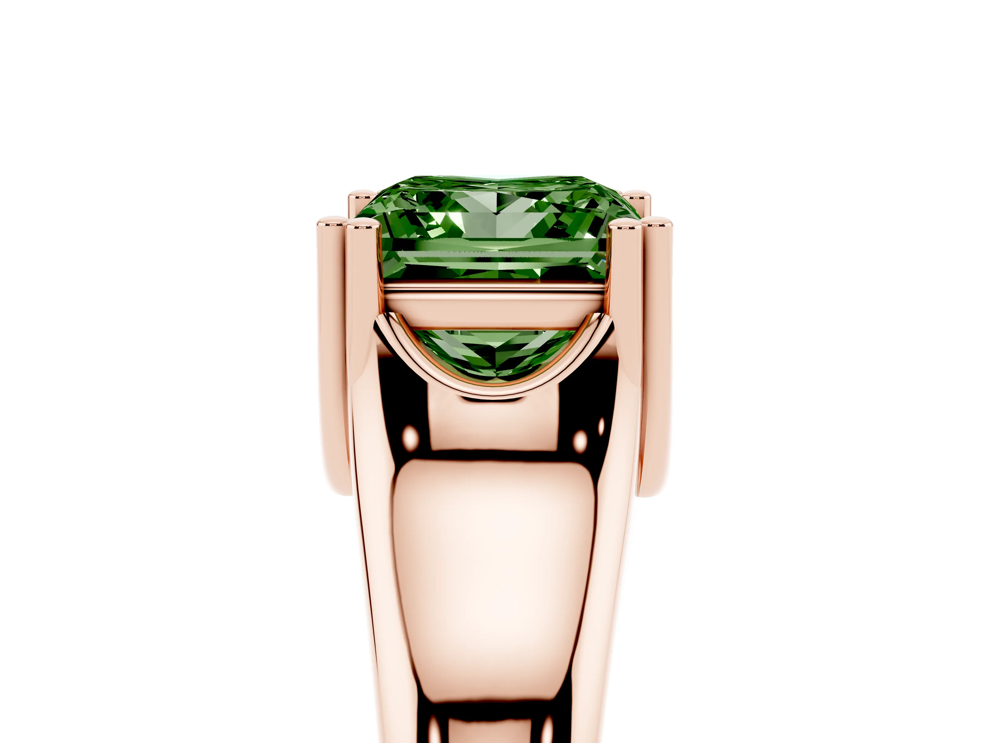 Fancy Green Princess Cut Diamond Solitaire Ring Set in Rose gold with Wide Band and Prong Setting