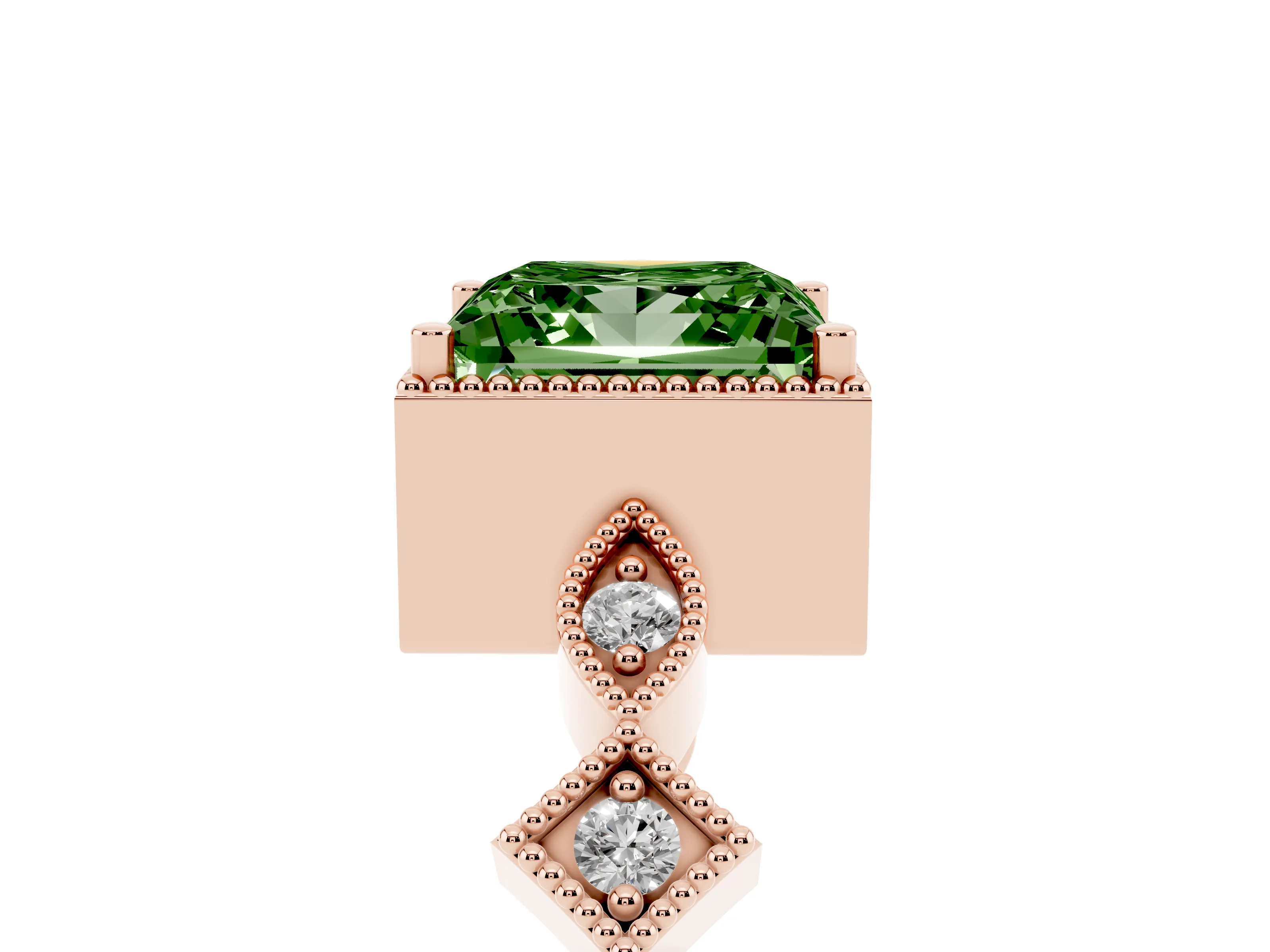 Fancy Green Princess Cut Diamond Milgrain Marquise Twist Band Ring Set in Rose gold with Prong Setting