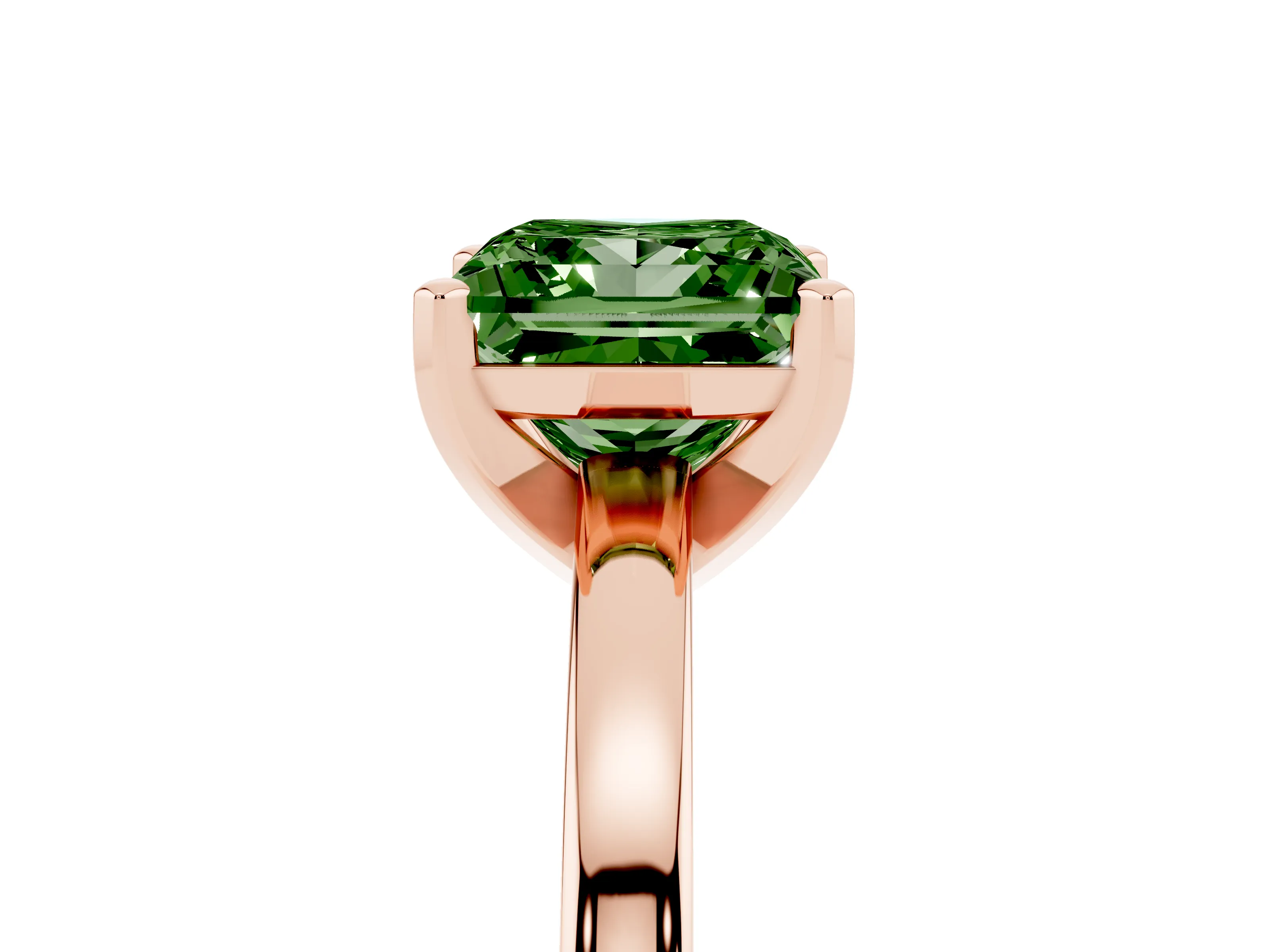 Fancy Green Princess Cut Diamond Solitaire Engagement Ring Set in Rose gold with Prong Setting on a Classic Band