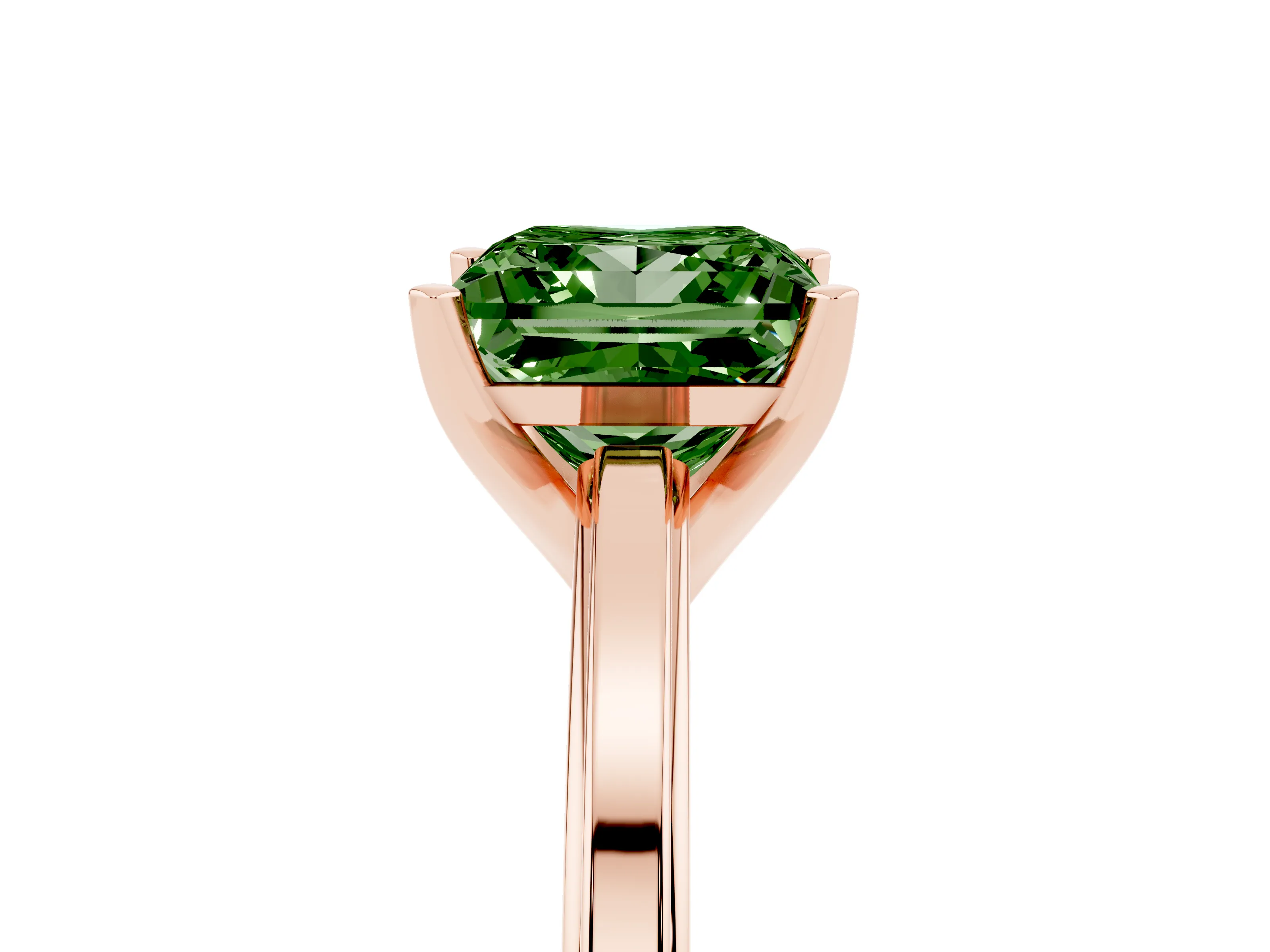 Fancy Green Princess Cut Diamond Solitaire Ring Set in Rose gold with Prong Setting and Classic Band