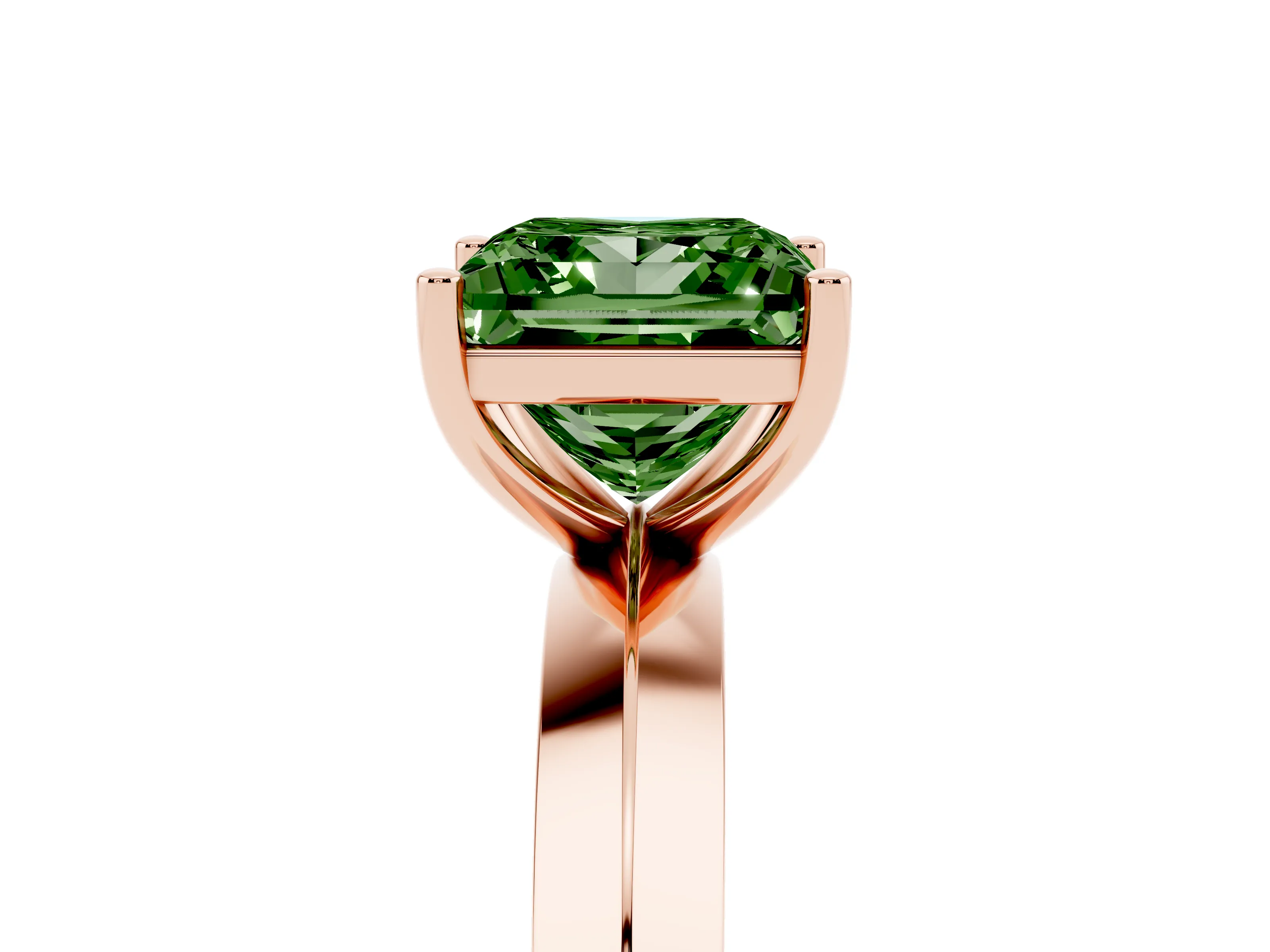 Fancy Green Princess Cut Diamond Solitaire Engagement Ring Set in Rose gold with Flat Band and Prong Setting