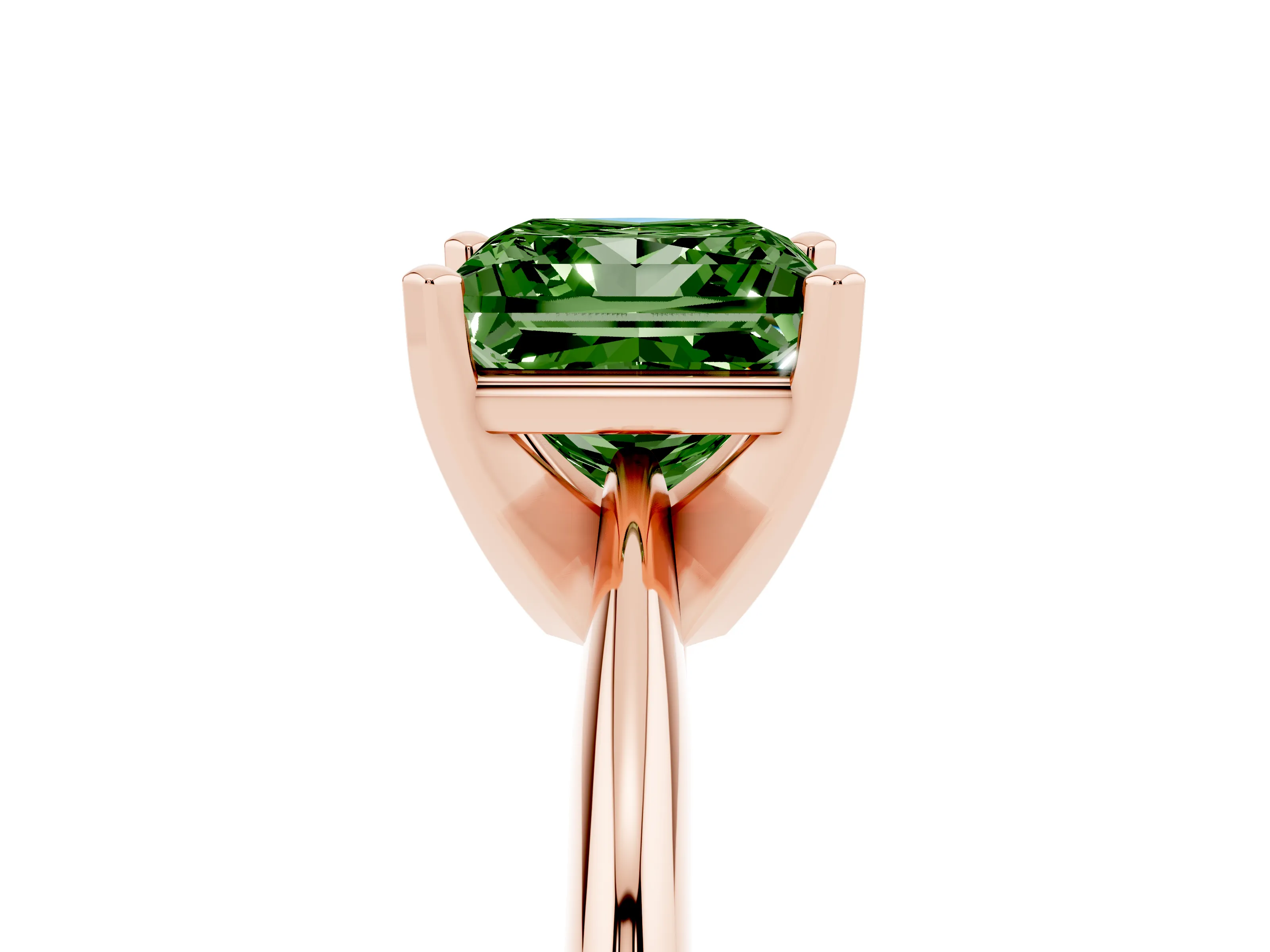 Fancy Green Princess Cut Diamond Solitaire Ring Set in Rose gold with Prong Setting on a Plain Round Band