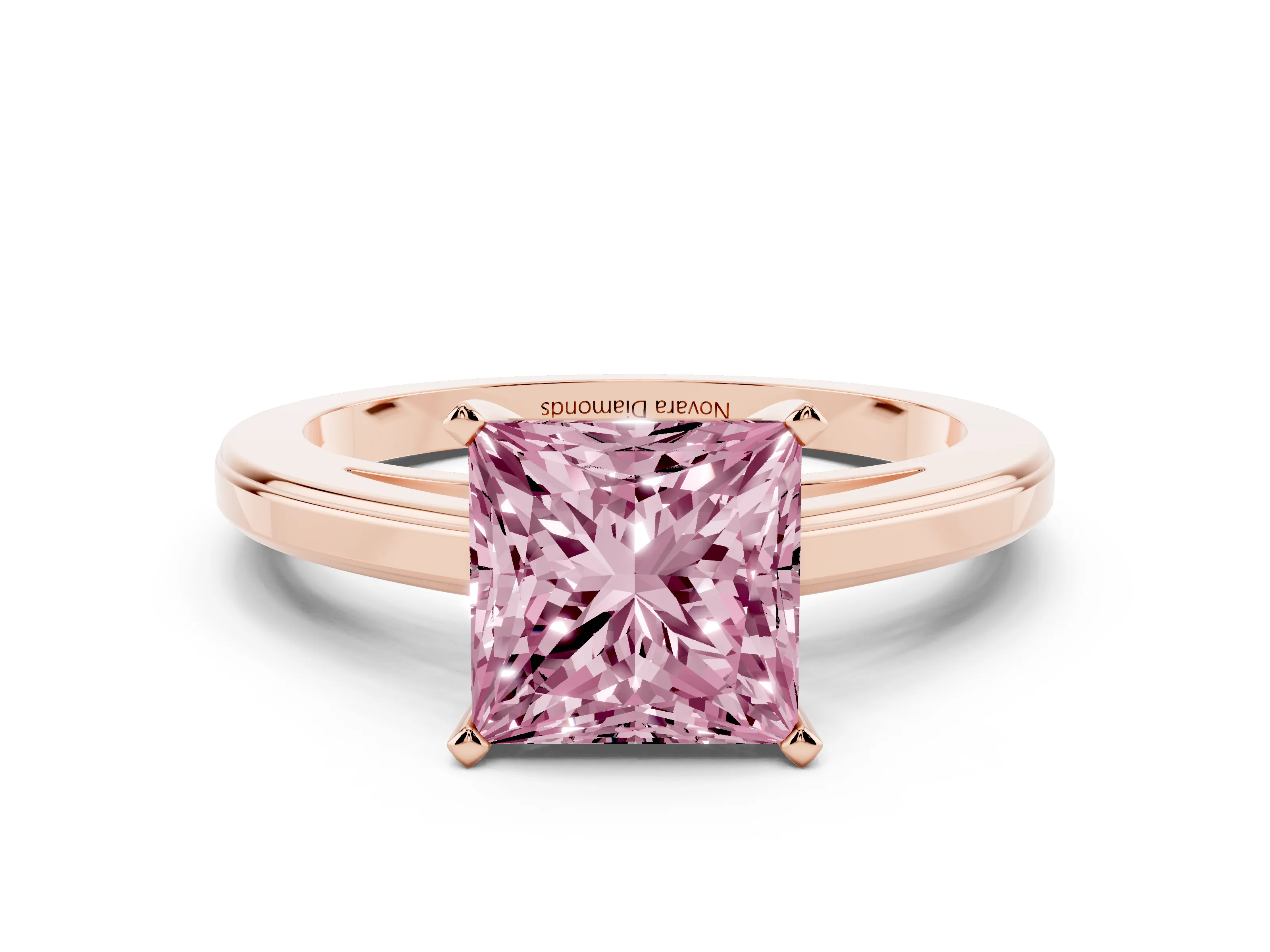 Fancy Pink Princess Cut Diamond Solitaire Ring Set in Rose gold with Prong Setting and Classic Band