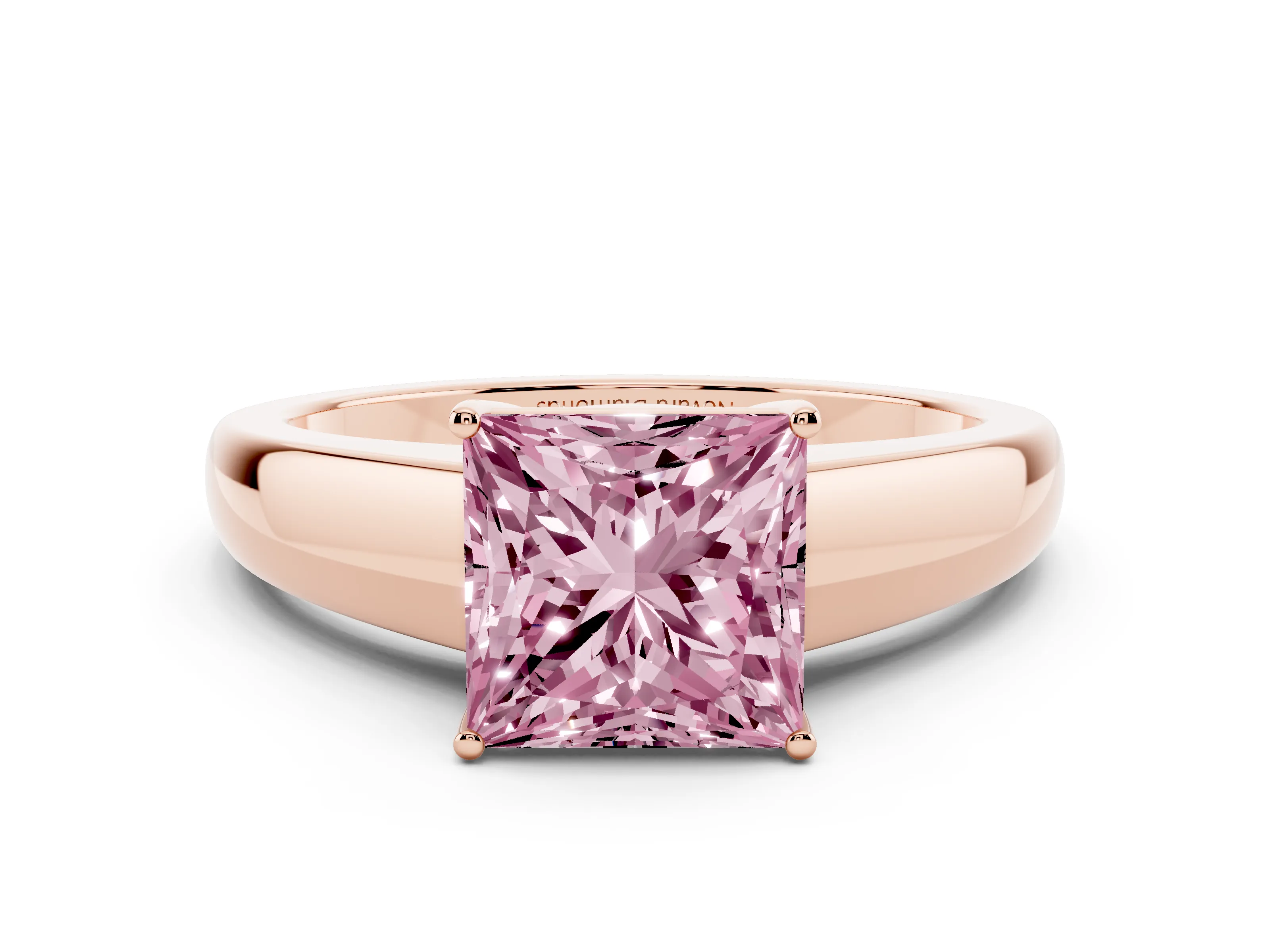 Fancy Pink Princess Cut Diamond Solitaire Ring Set in Rose gold with Tapered Band and Prong Setting