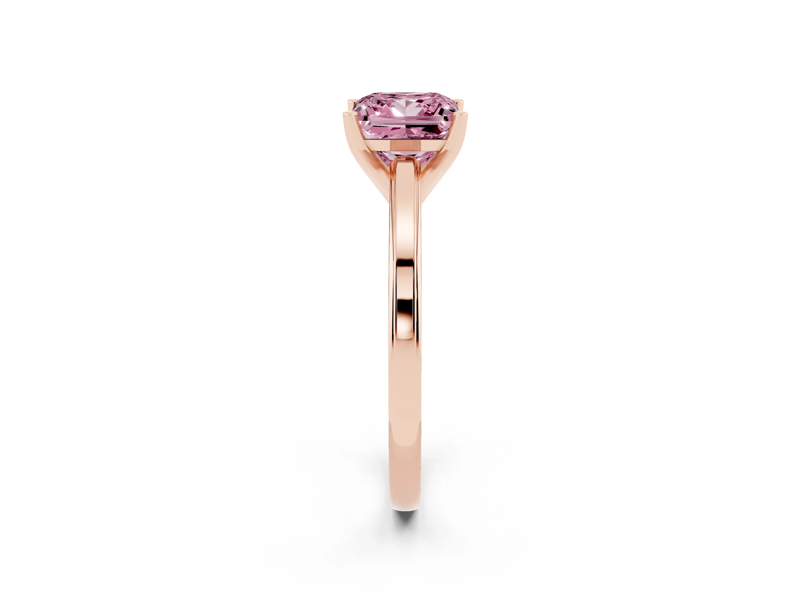 Fancy Pink Princess Cut Diamond Solitaire Ring Set in Rose gold with Prong Setting and Classic Band