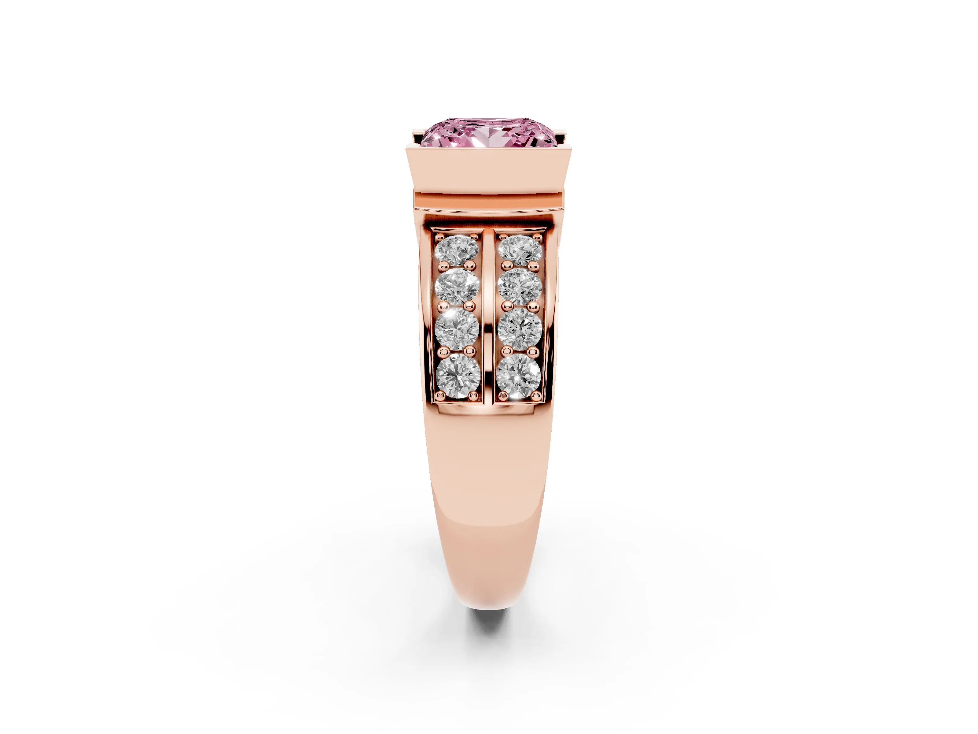 Fancy Pink Princess Cut Diamond Wide Channel Set Band Ring Set in Rose gold with Bezel Setting