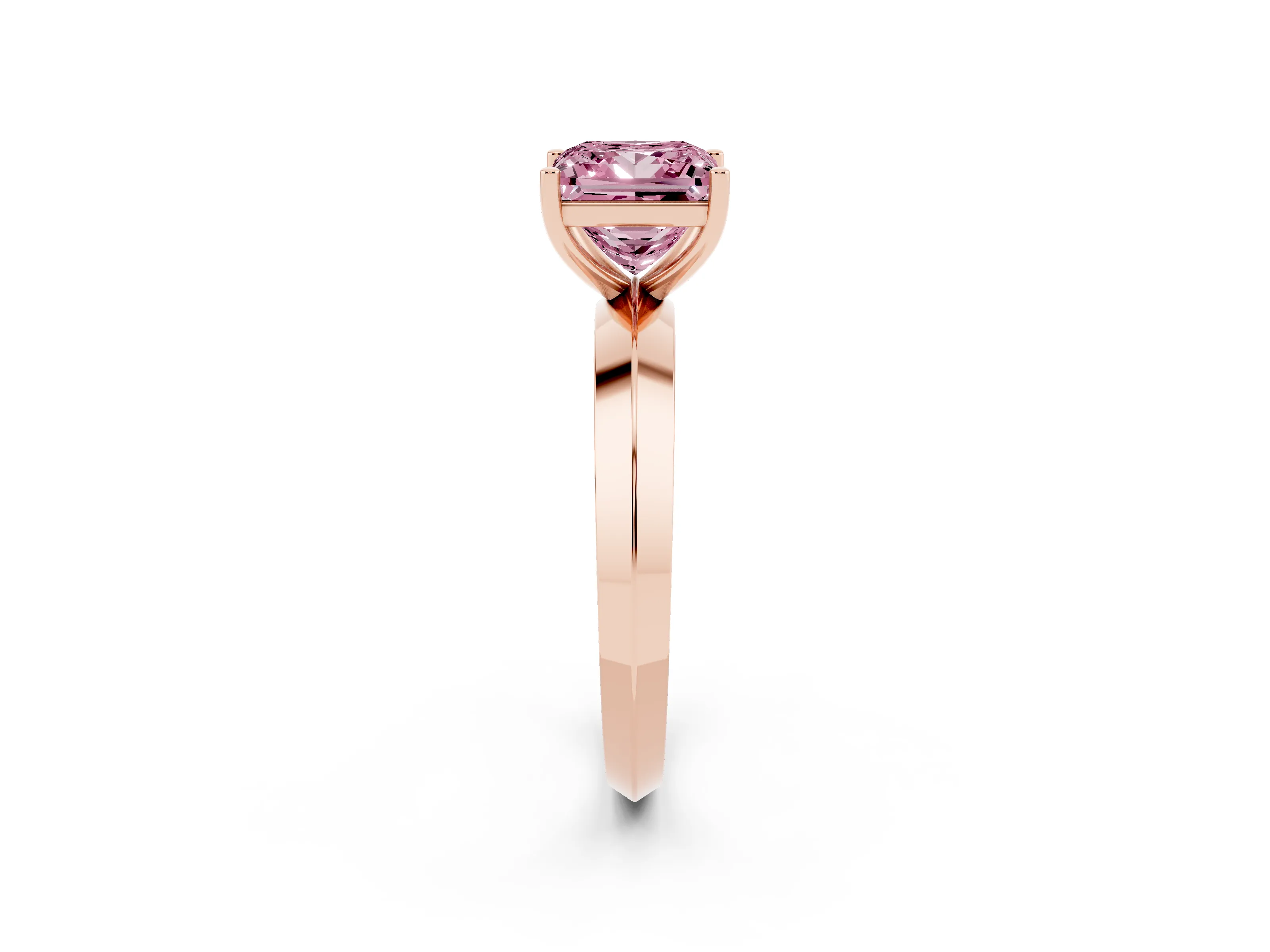 Fancy Pink Princess Cut Diamond Solitaire Engagement Ring Set in Rose gold with Flat Band and Prong Setting