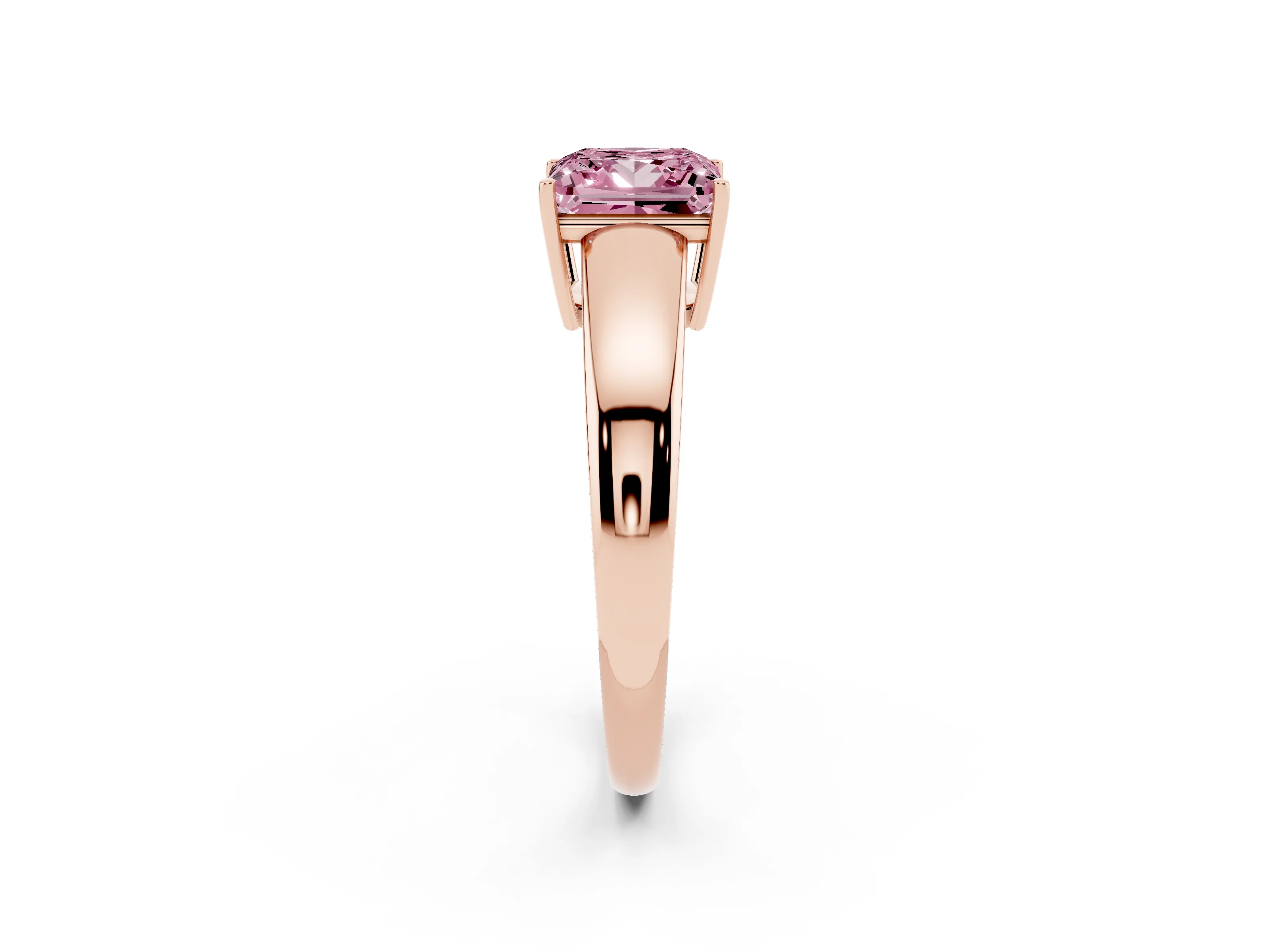 Fancy Pink Princess Cut Diamond Solitaire Ring Set in Rose gold with Tapered Band and Prong Setting